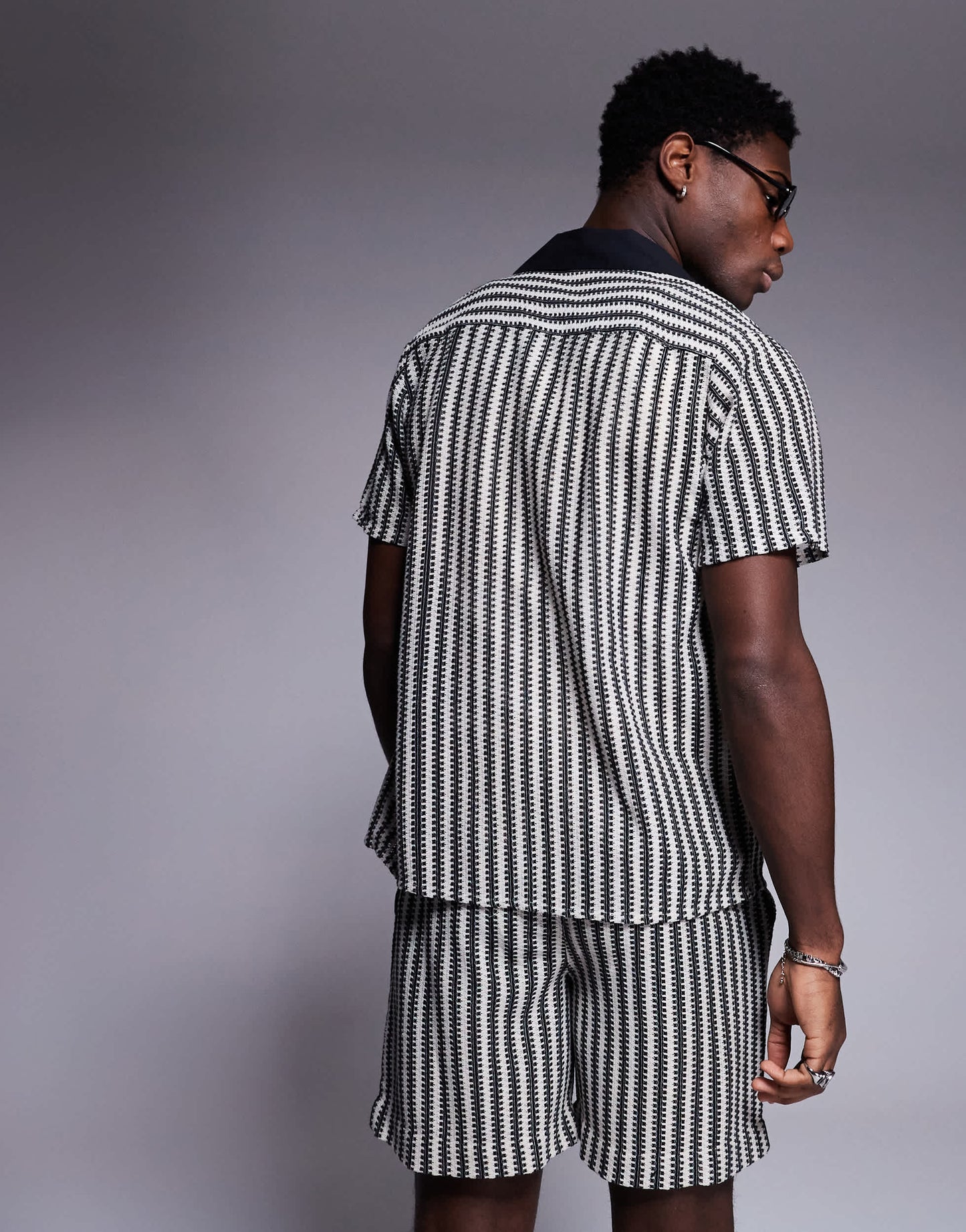 South Beach stripe knit beach short co-ord in black