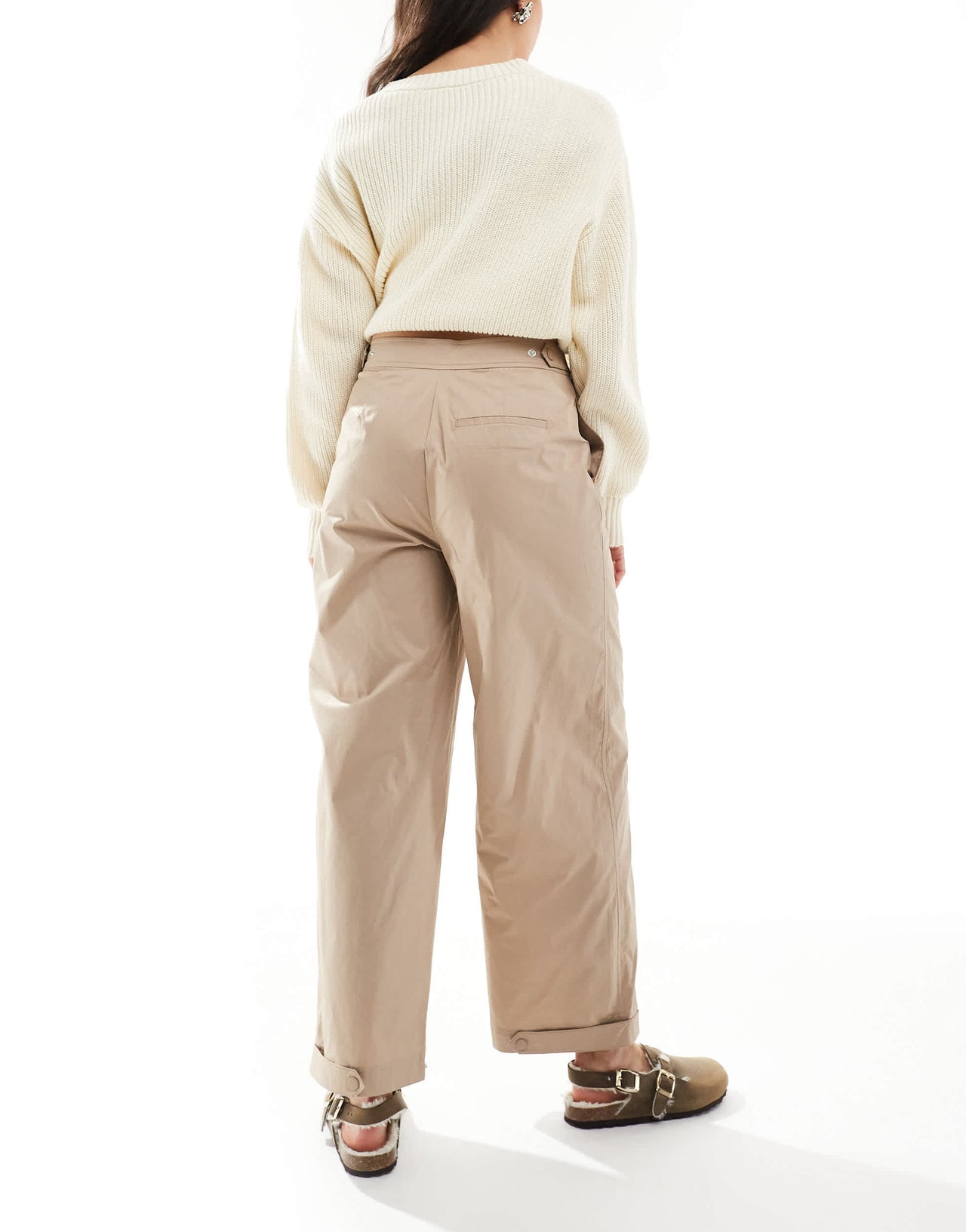 ASOS DESIGN straight clean utility trousers in stone