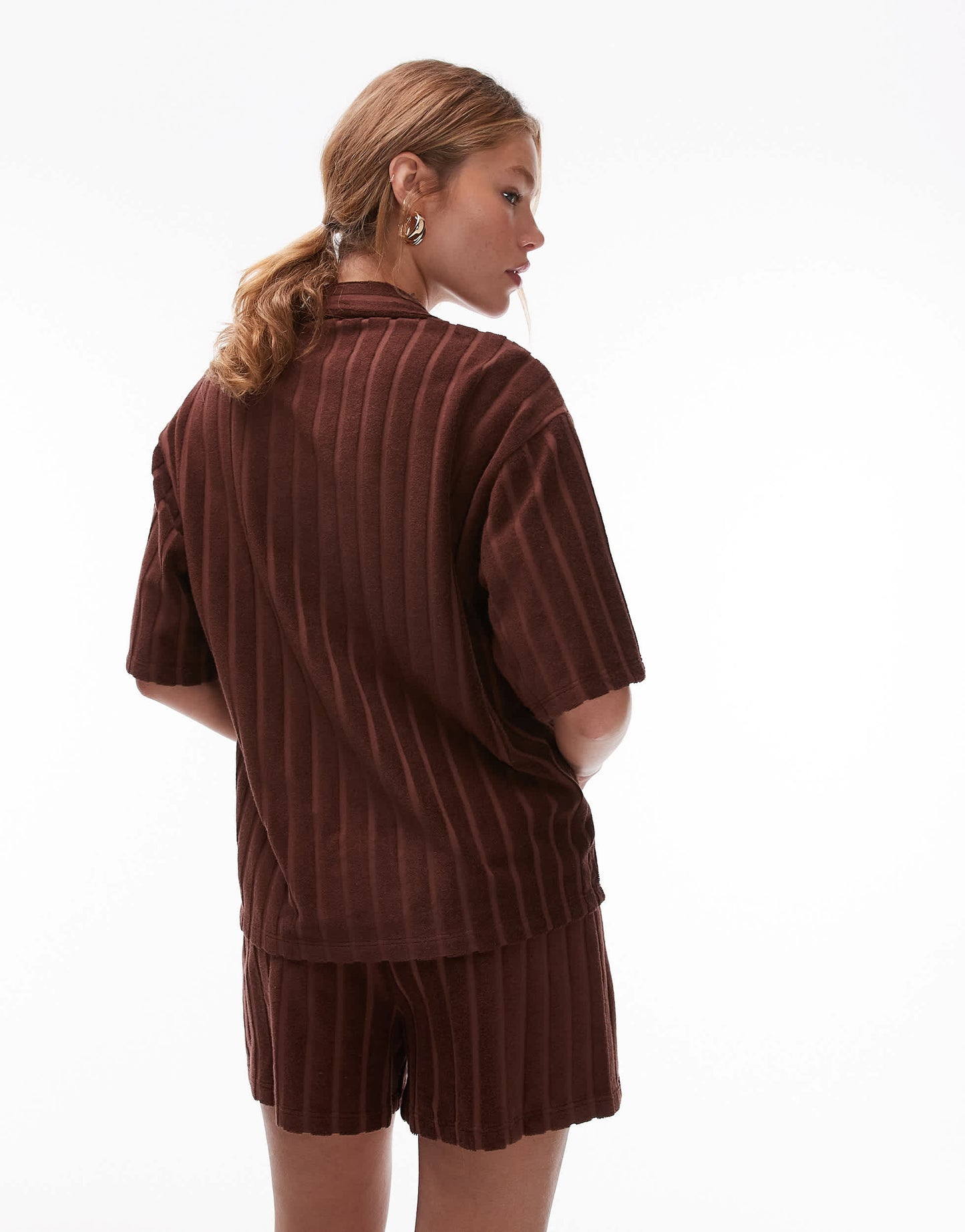 Topshop towelling boxy shirt co-ord in chocolate brown