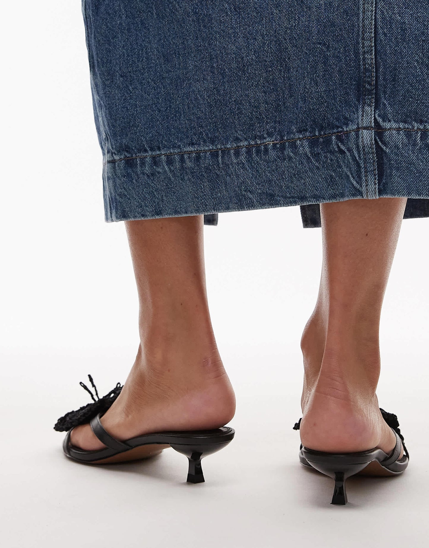 Topshop Ish kitten heeled sandal with knitted flower in black