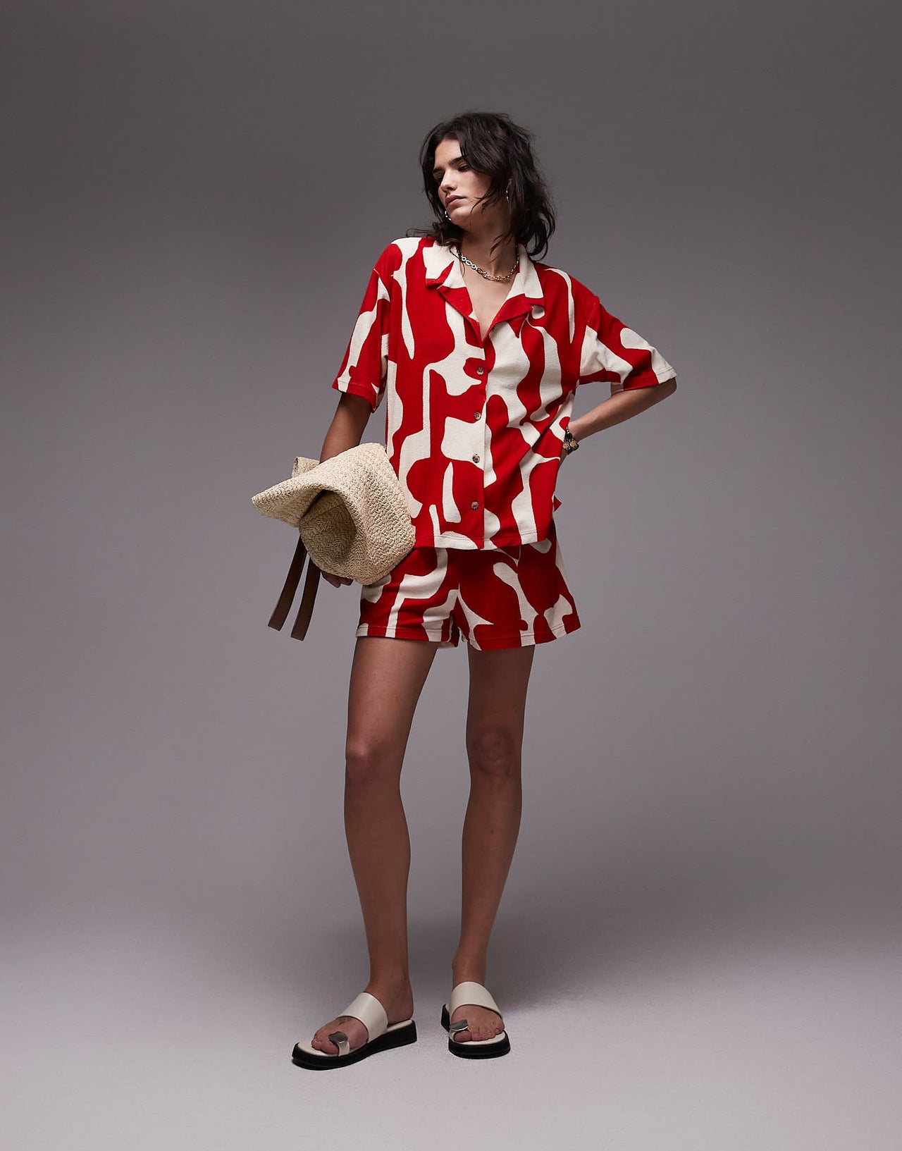 Topshop abstract print towelling shorts co-ord in red