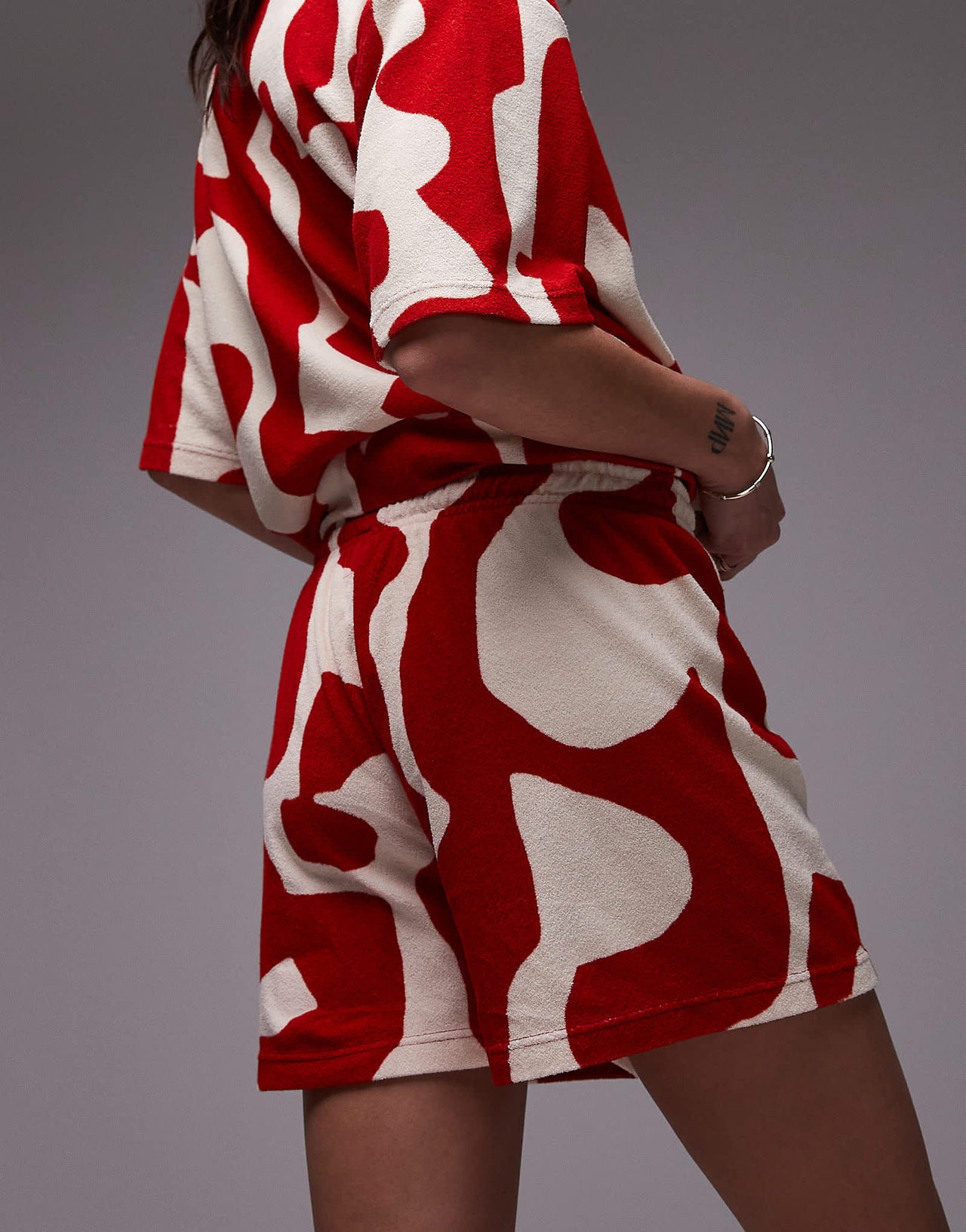 Topshop abstract print towelling shorts co-ord in red