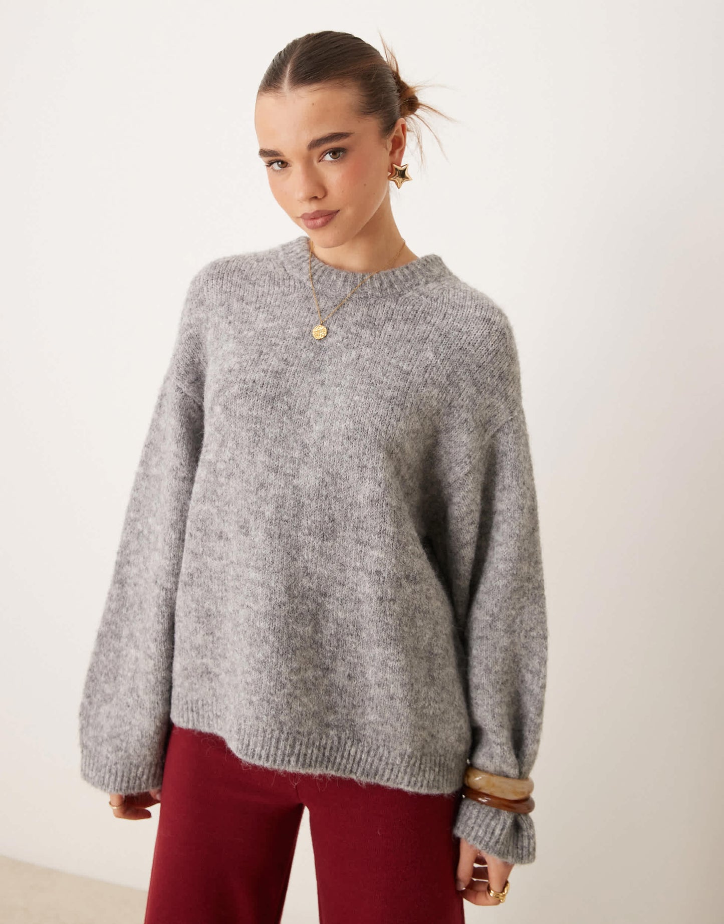 Gina Tricot super Soft knit oversized sweater in dark grey melange
