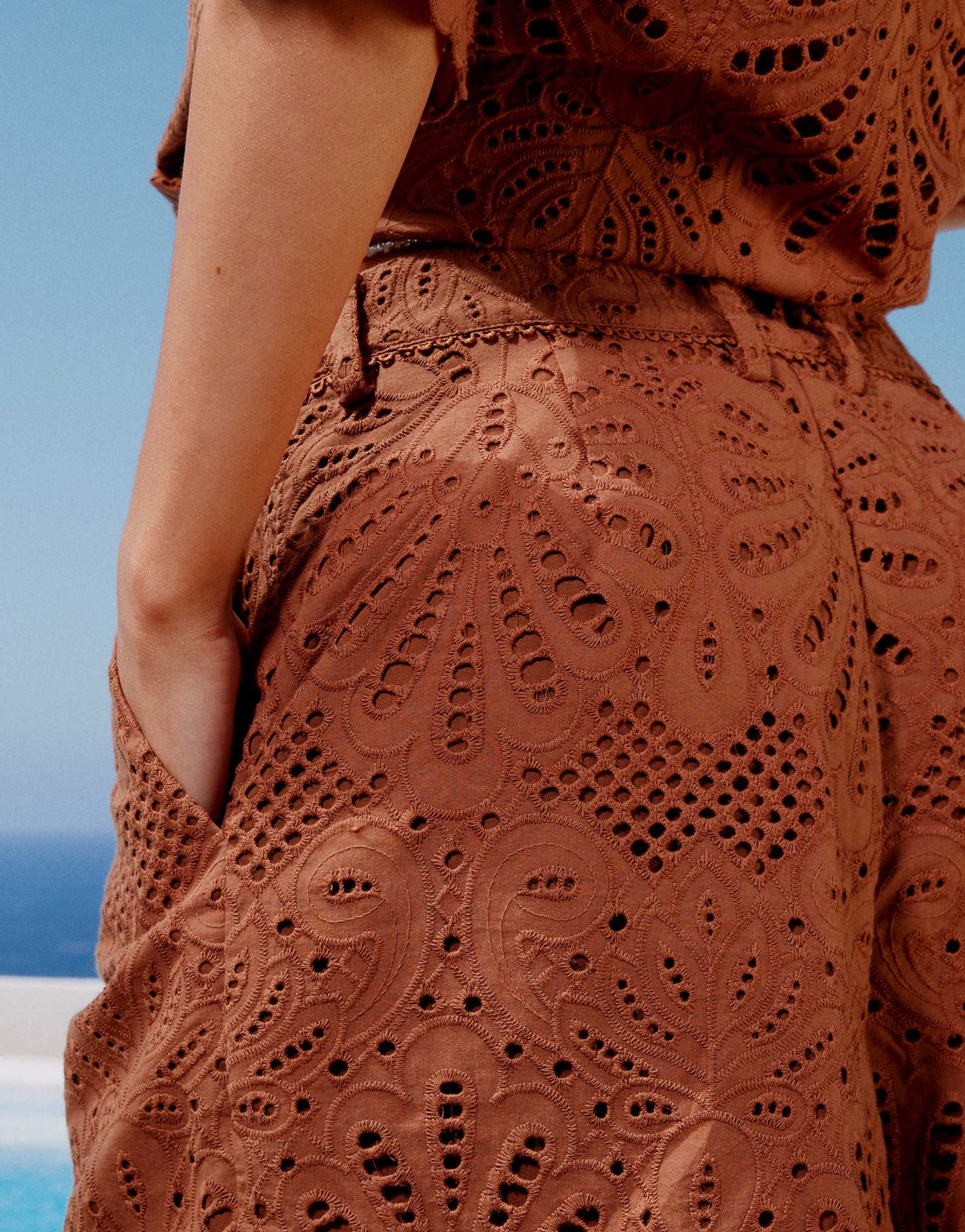 ASOS DESIGN premium broderie dad shorts co-ord in mocha