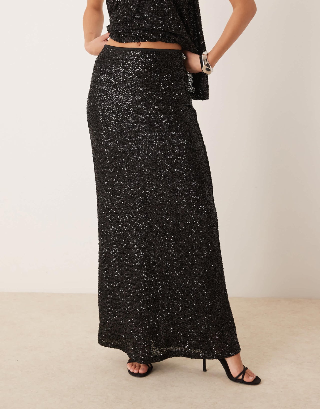 Gina Tricot mix & match sequin maxi skirt in black