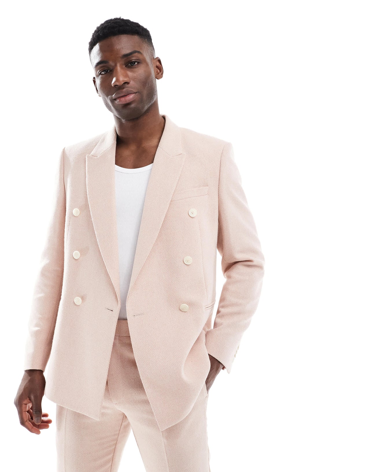 ASOS DESIGN double breasted regular suit jacket with wool in light pink