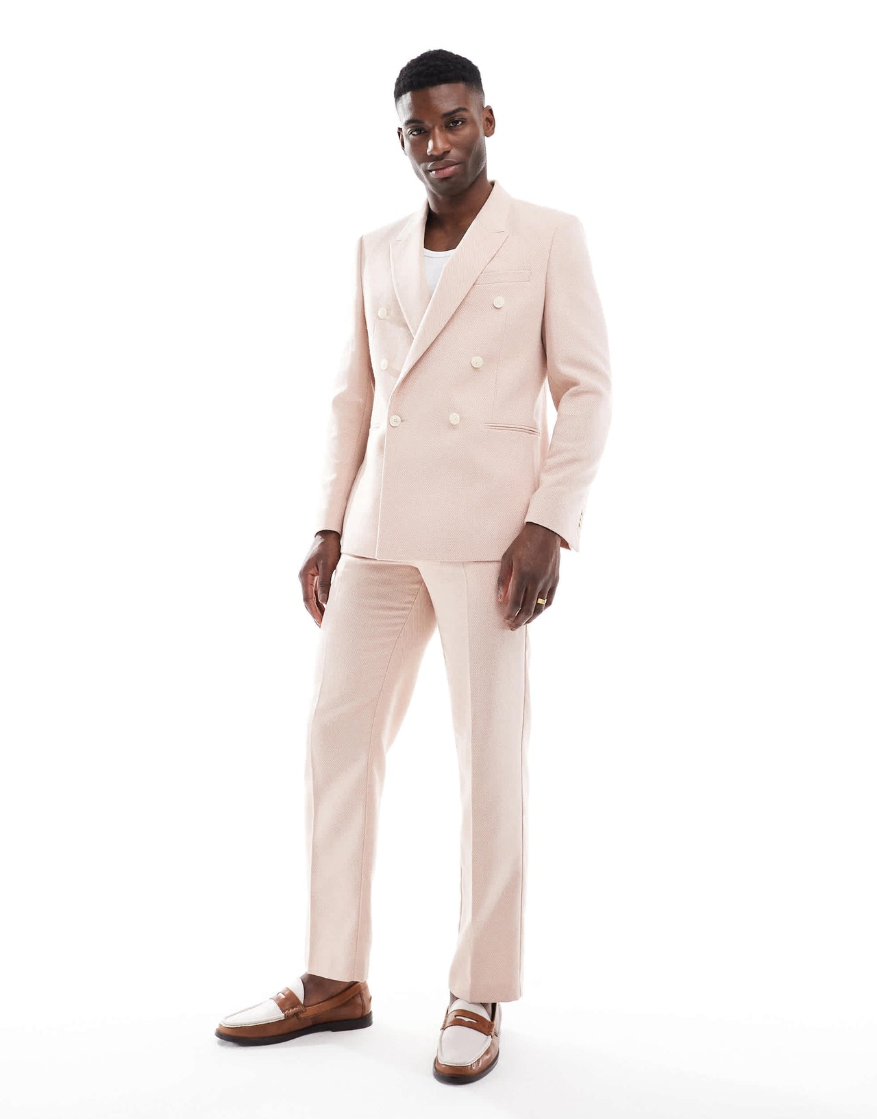 ASOS DESIGN double breasted regular suit jacket with wool in light pink
