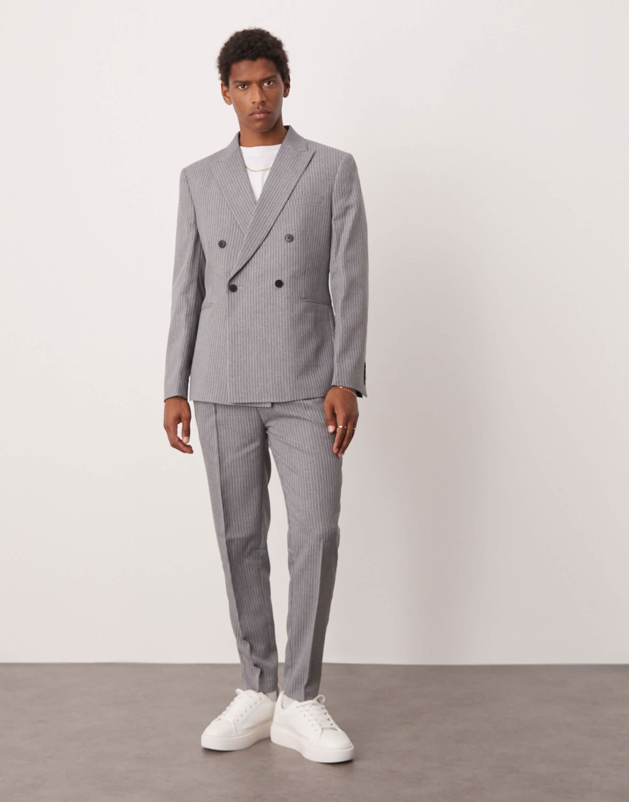 ASOS DESIGN tapered suit trousers in grey pinstripe