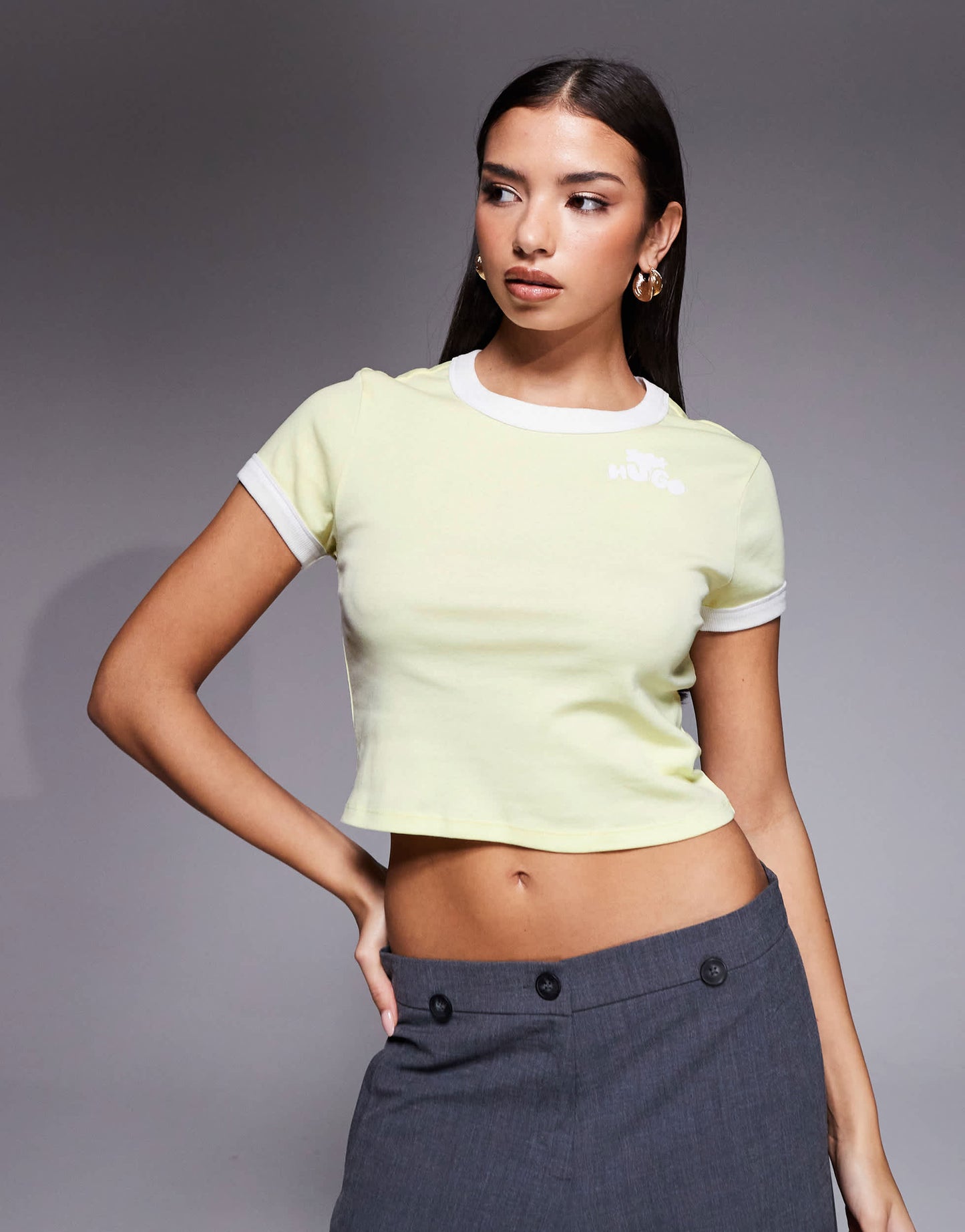 Hugo Blue logo baby ringer t-shirt in yellow