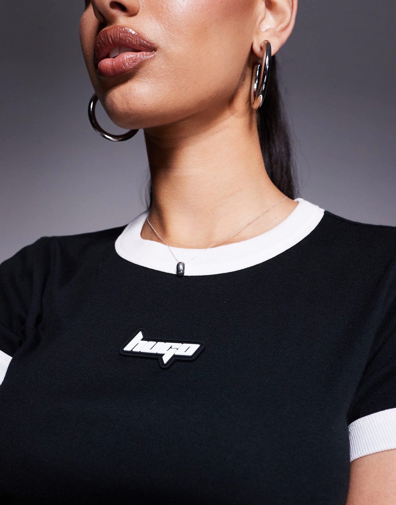 Hugo Blue logo baby ringer t-shirt in black
