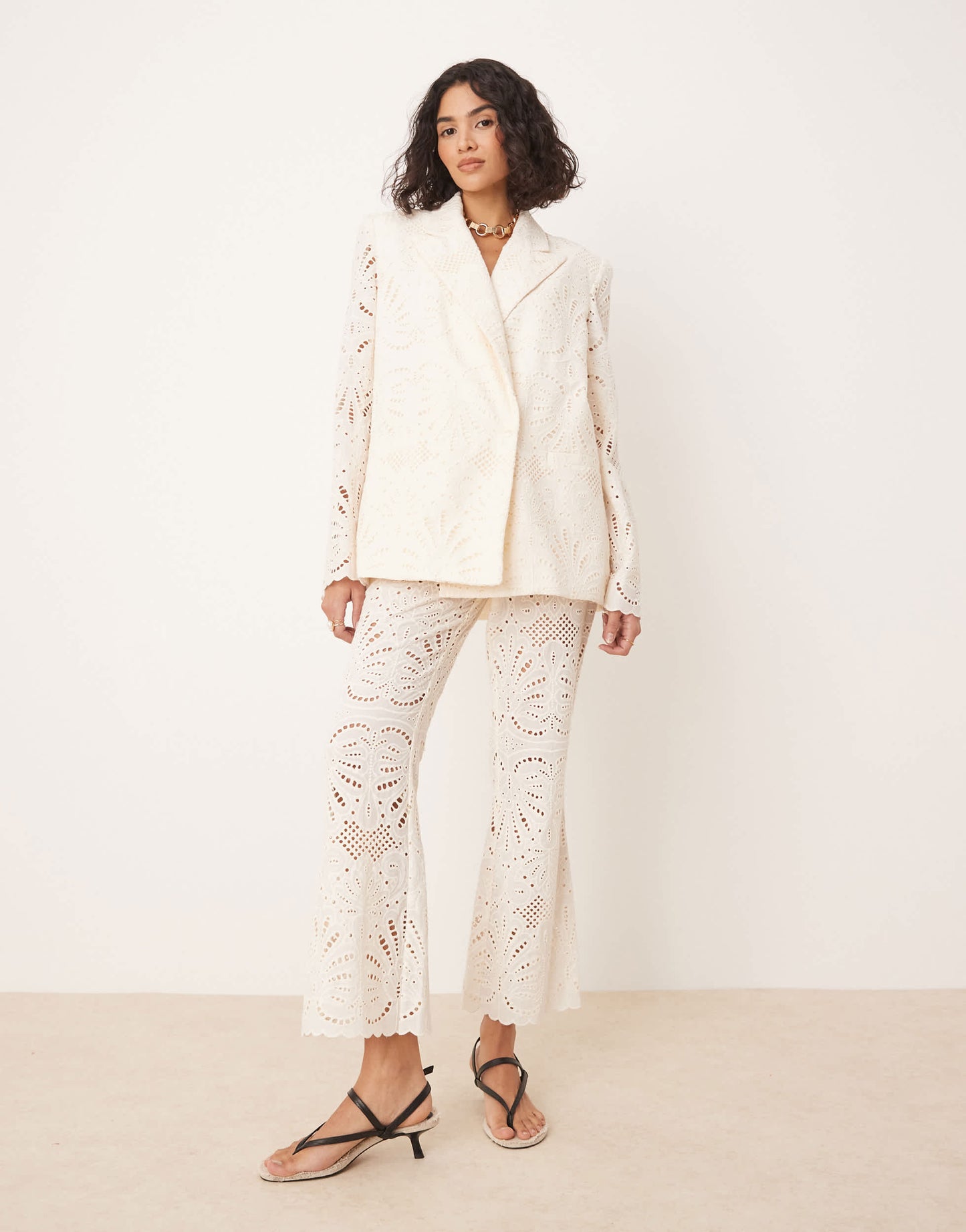 ASOS DESIGN tailored embroidered trousers co-ord in cream