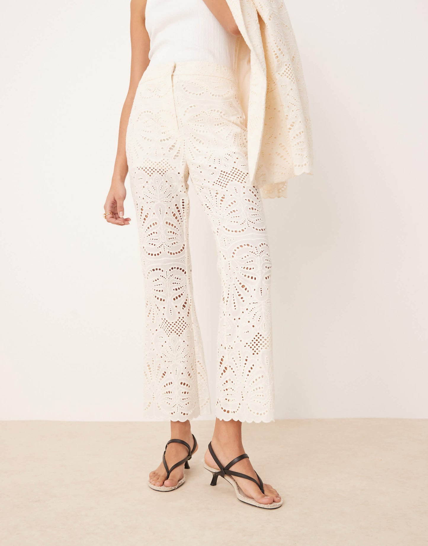 ASOS DESIGN tailored embroidered trousers co-ord in cream