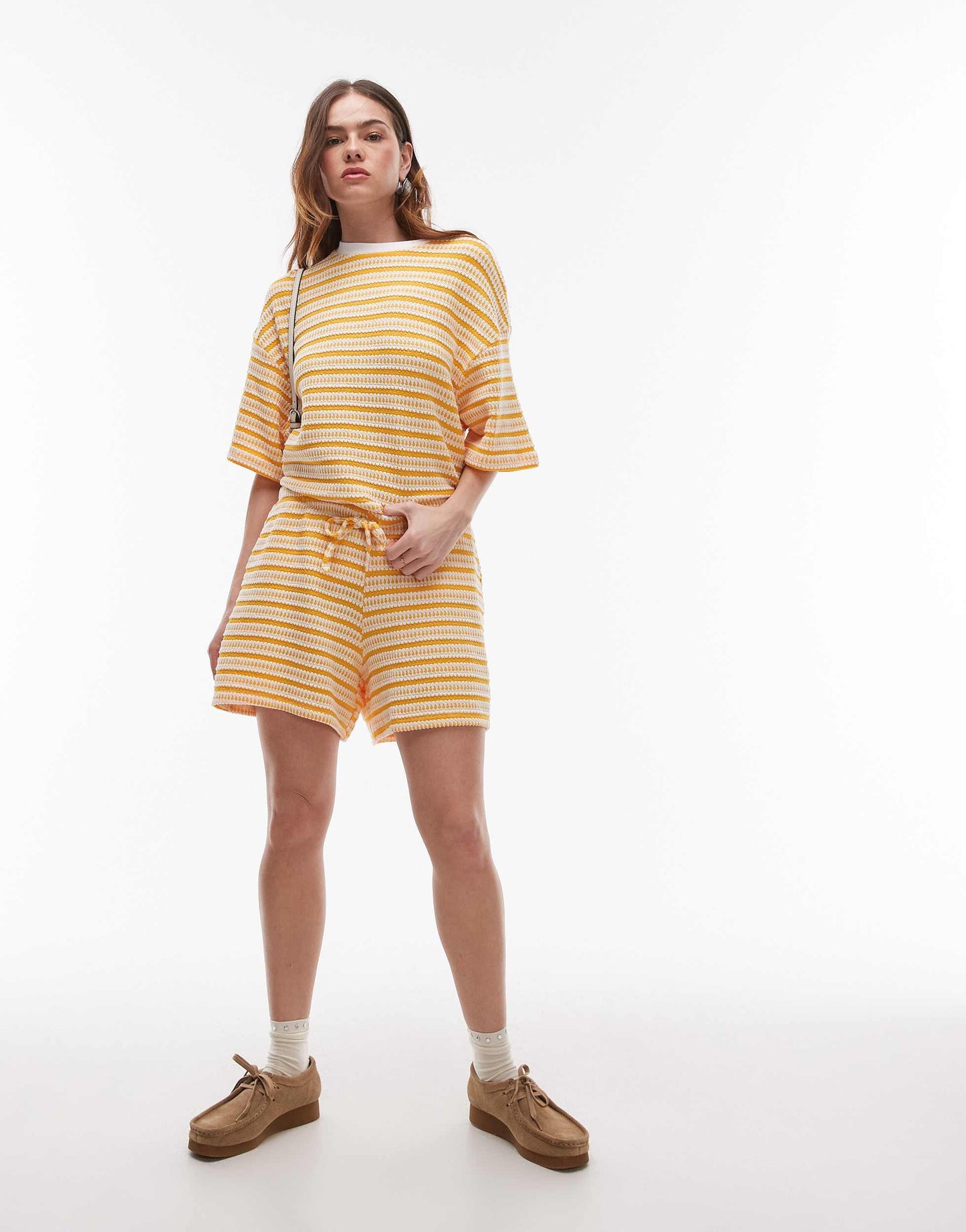 Topshop textured stripe oversized t-shirt co-ord in orange