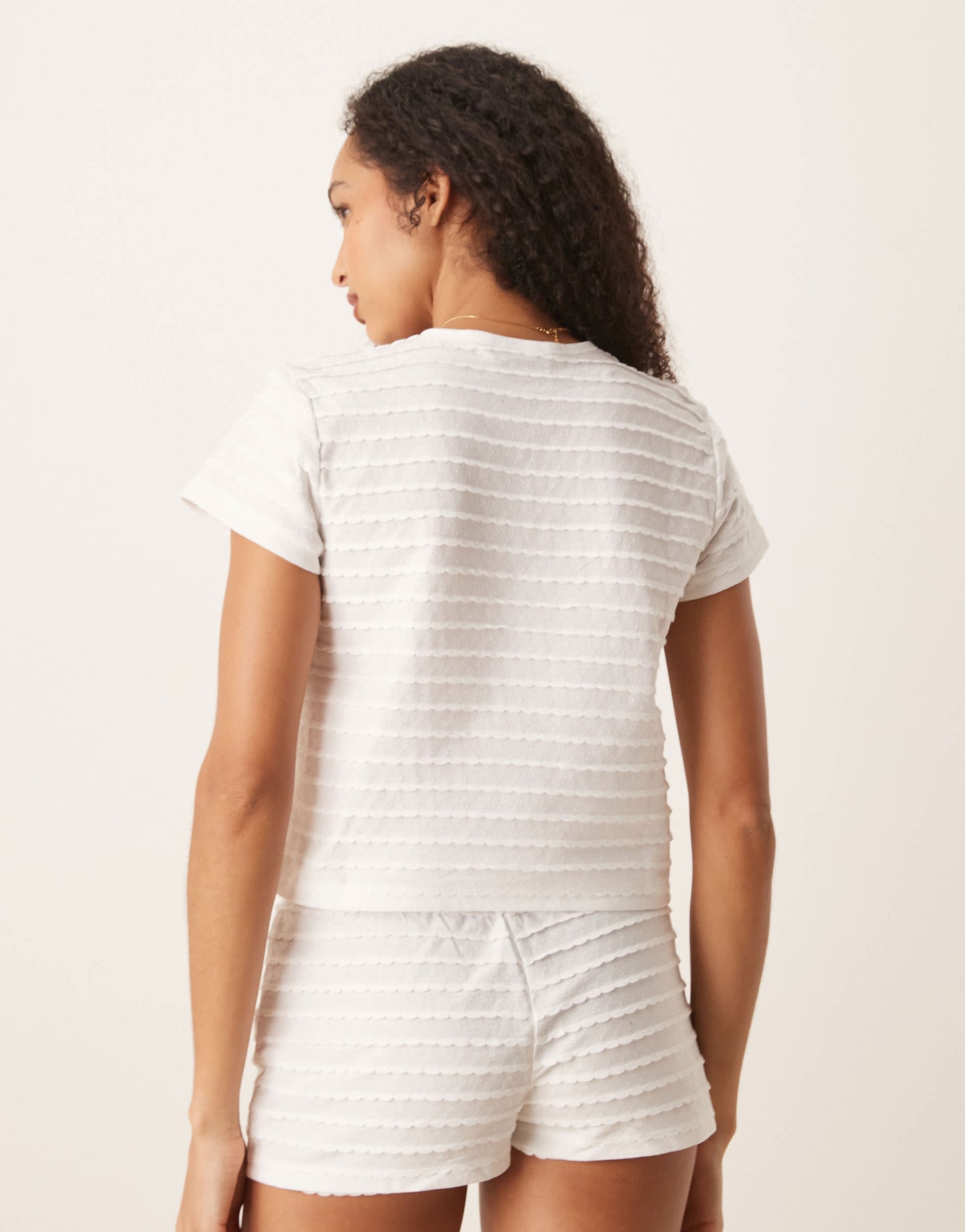 ASOS DESIGN scallop pointelle tee & short pyjama set in white