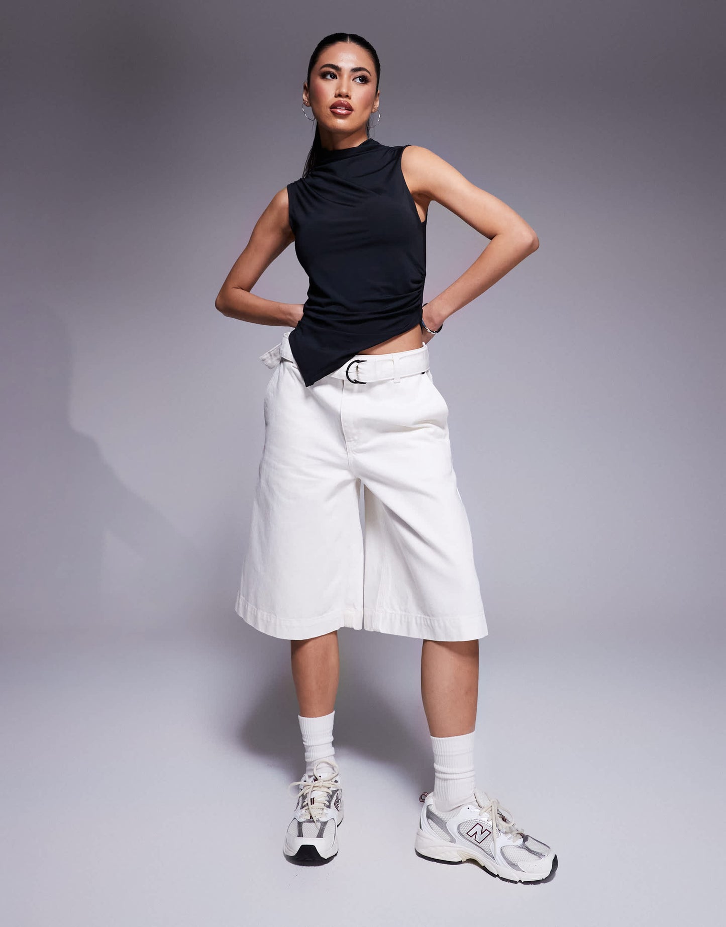 Hugo Red long tailored jort in off white