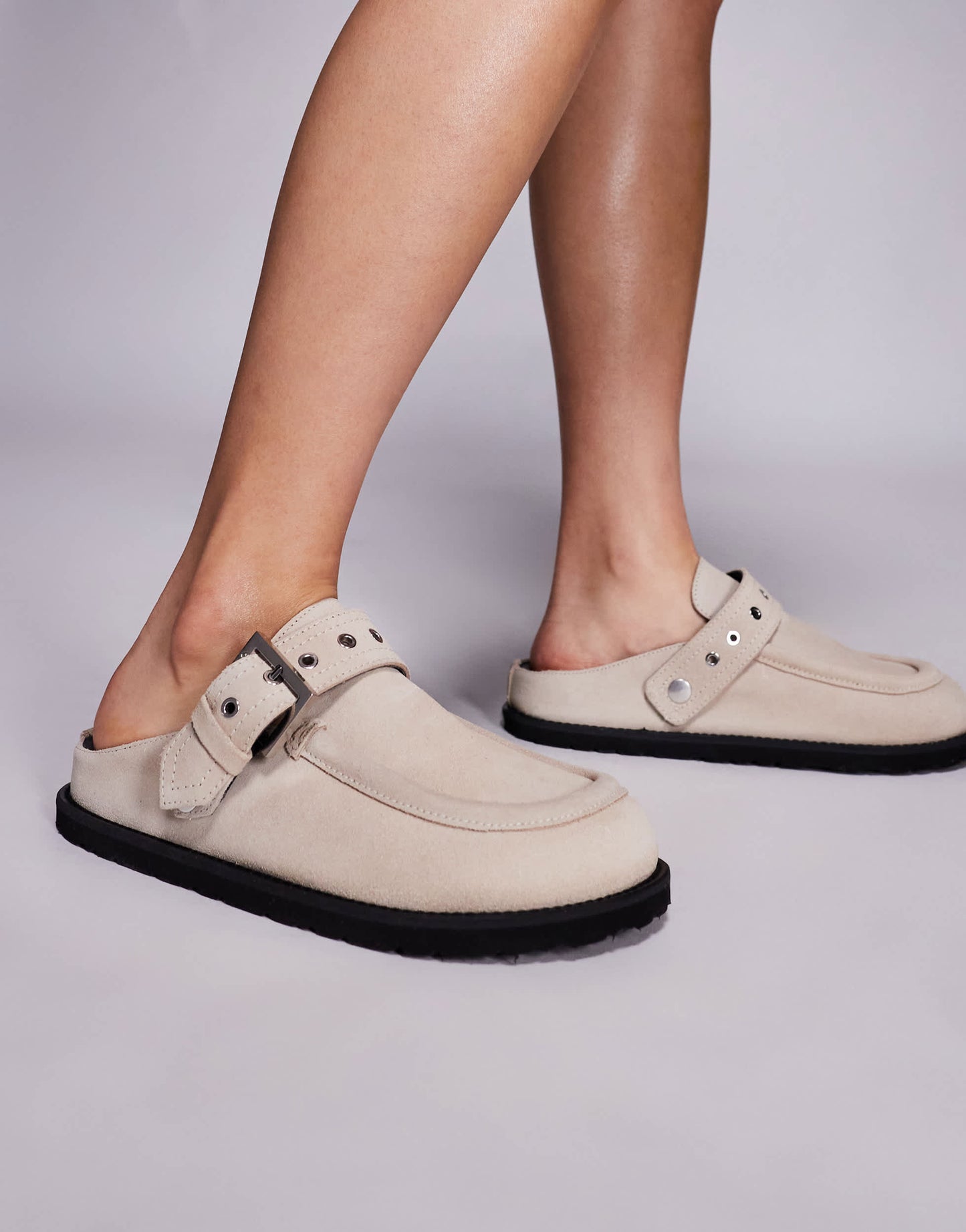 Hugo Red suede clog with buckle detail in stone