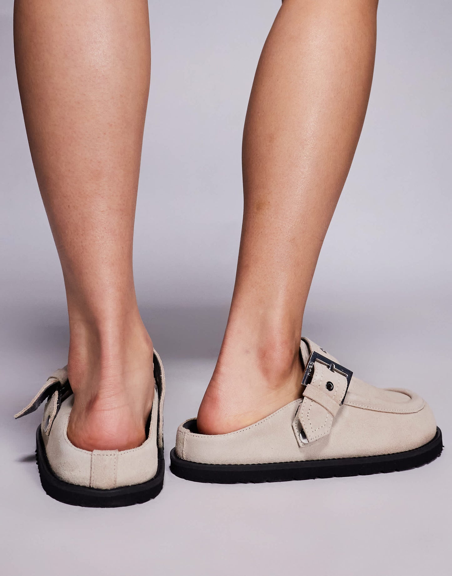 Hugo Red suede clog with buckle detail in stone