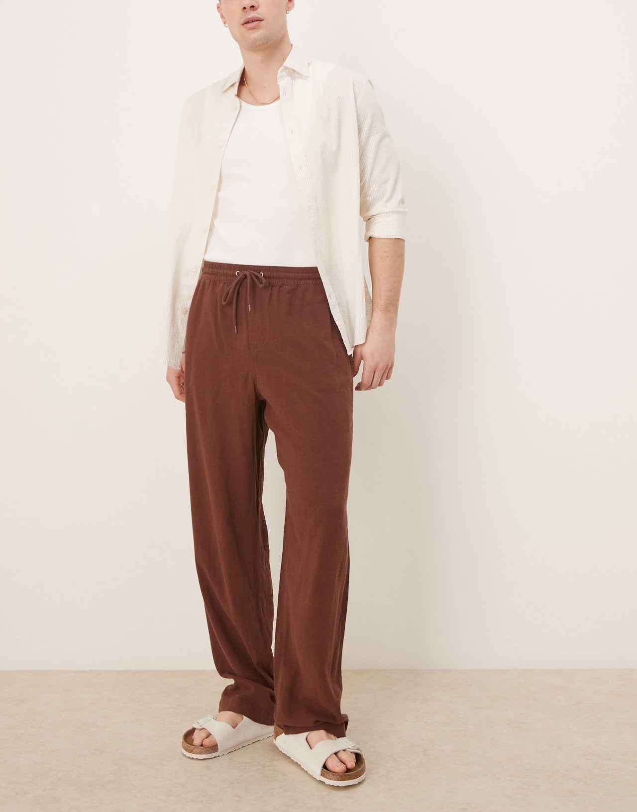 ASOS DESIGN baggy fit pull on linen rich trouser in brown