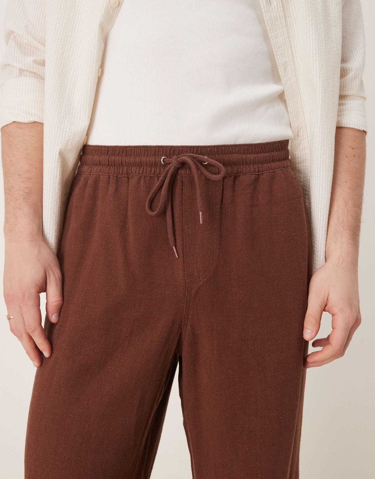 ASOS DESIGN baggy fit pull on linen rich trouser in brown