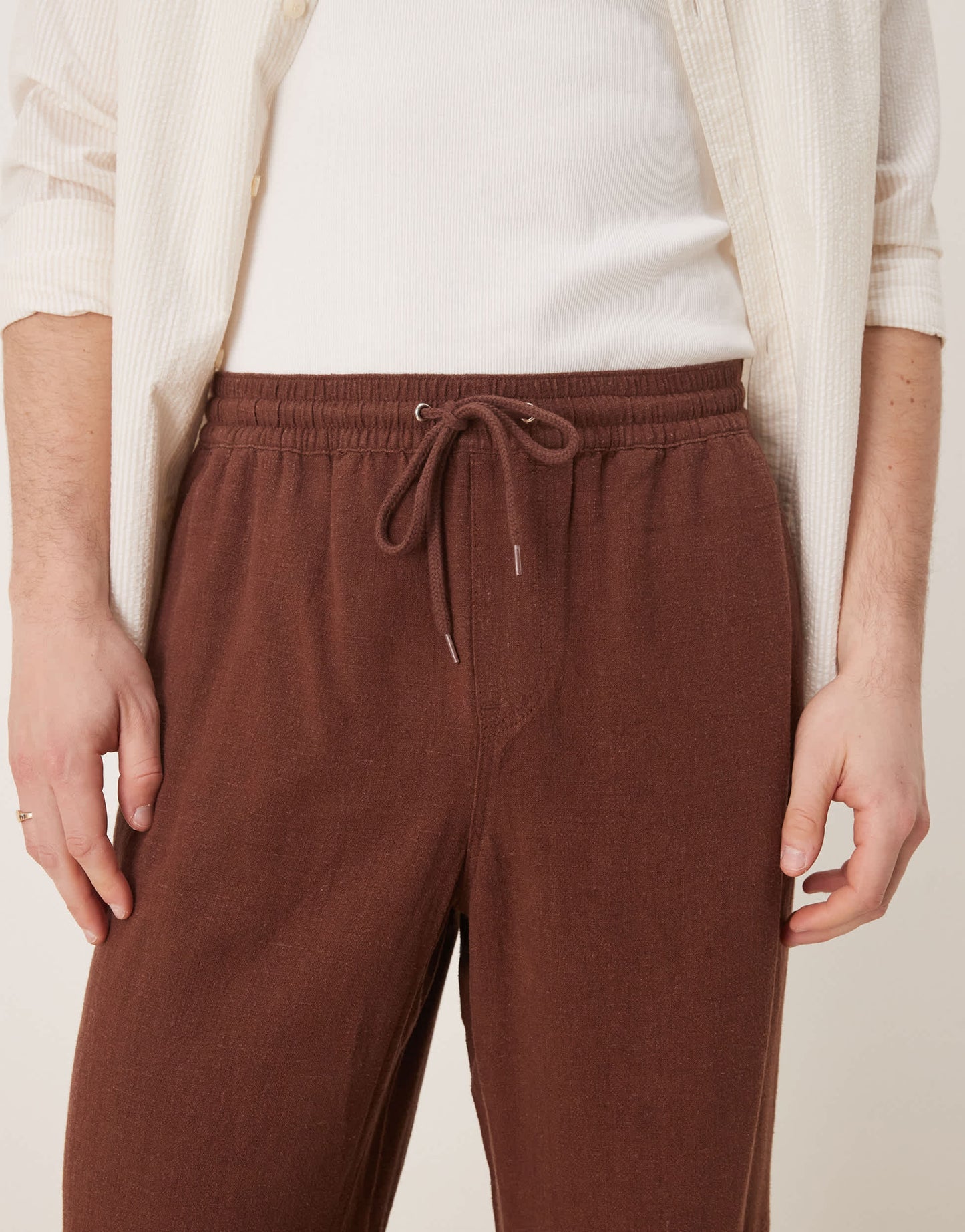 ASOS DESIGN baggy fit pull on linen rich trouser in brown