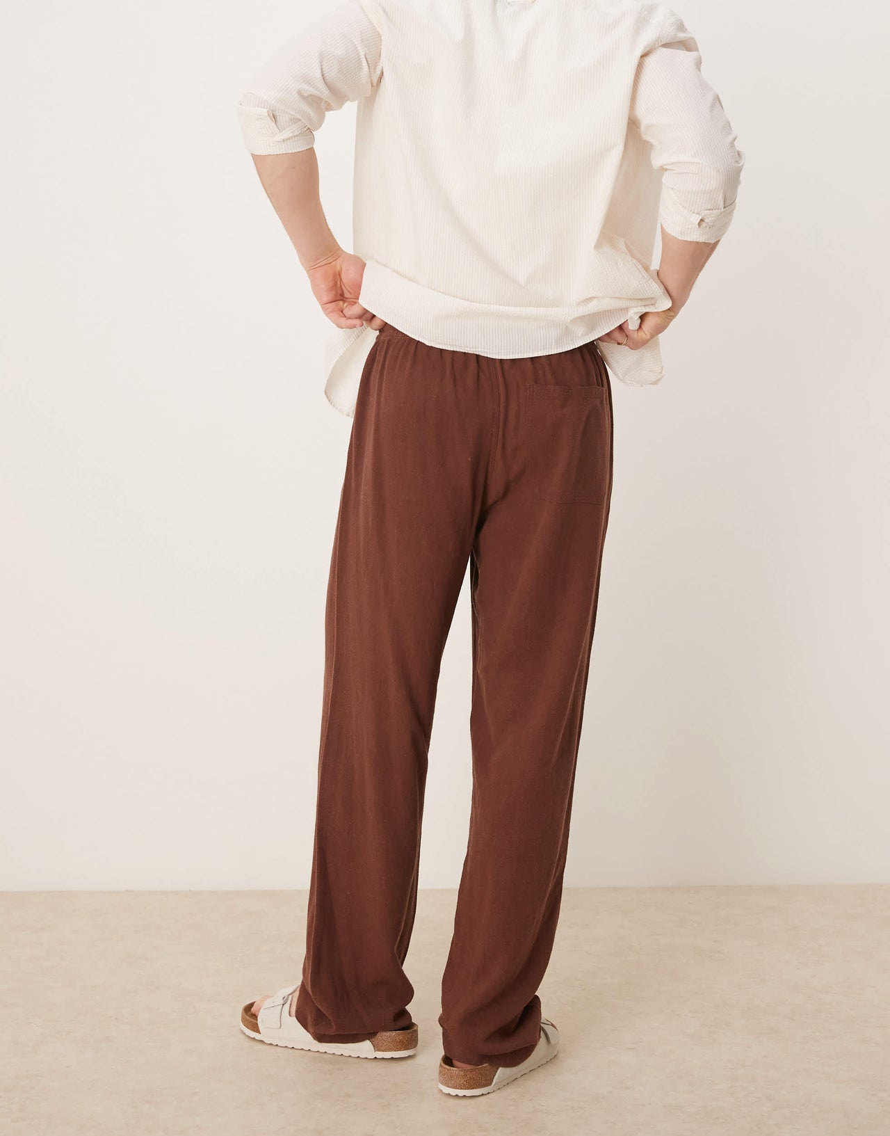 ASOS DESIGN baggy fit pull on linen rich trouser in brown