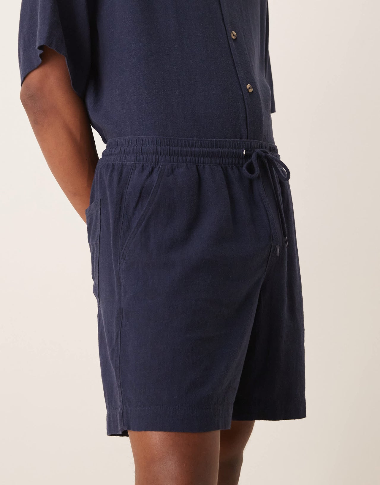 ASOS DESIGN co-ord baggy fit pull on shorts in navy linen rich