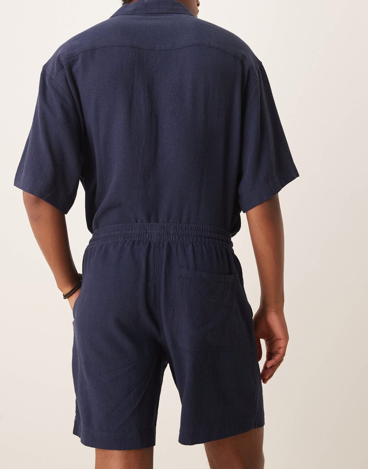 ASOS DESIGN co-ord baggy fit pull on shorts in navy linen rich