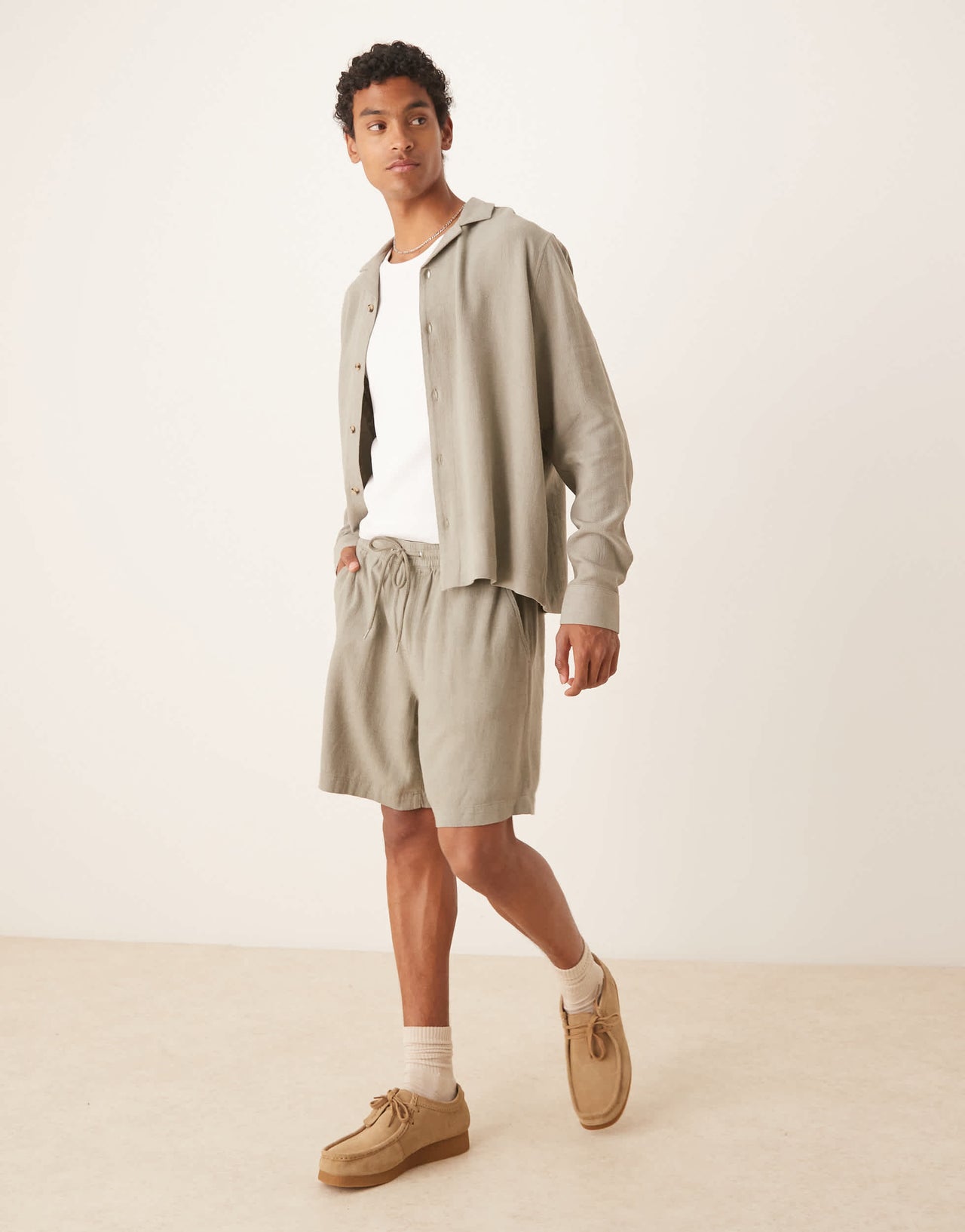 ASOS DESIGN co-ord baggy fit pull on linen rich short in khaki