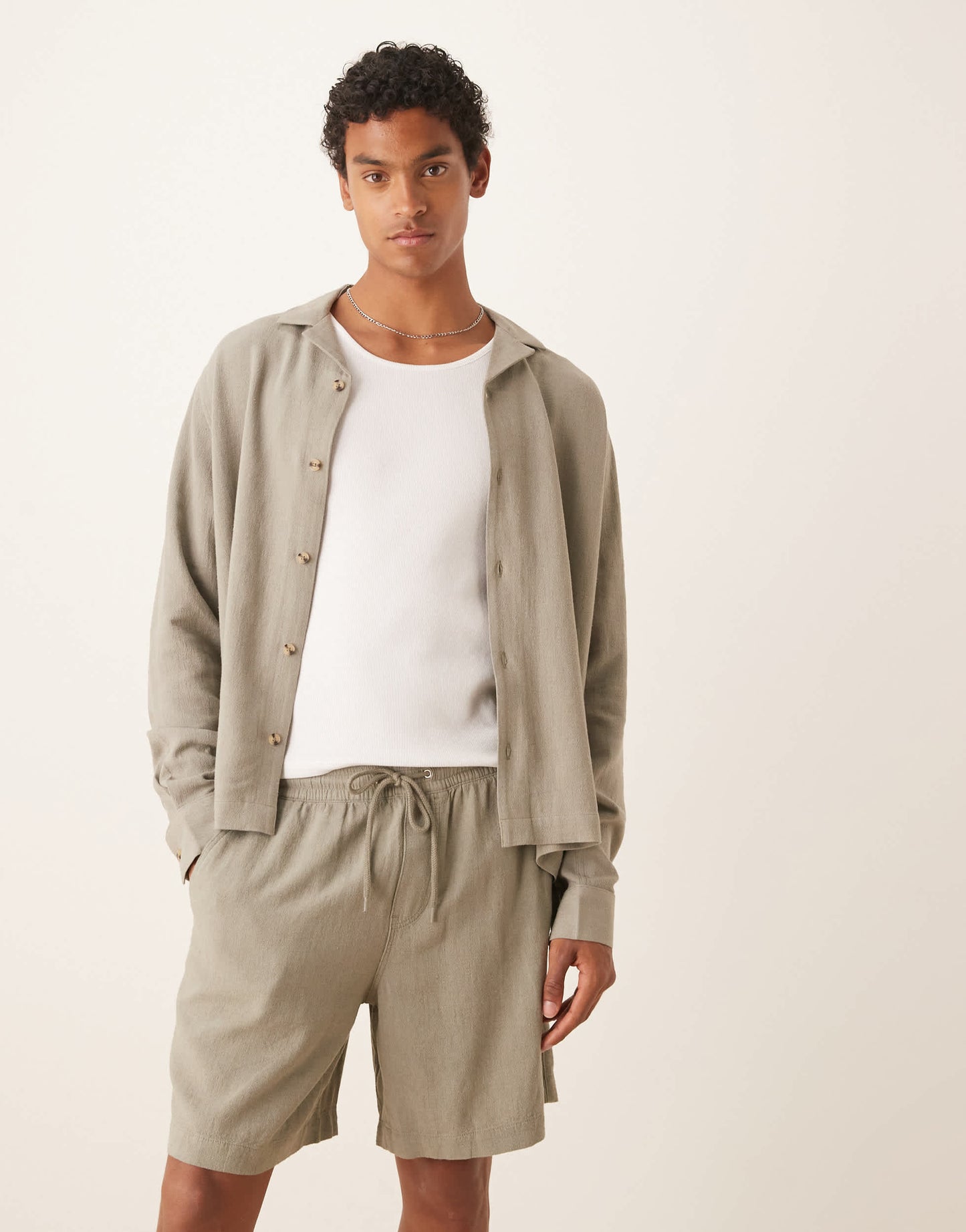 ASOS DESIGN co-ord baggy fit pull on linen rich short in khaki