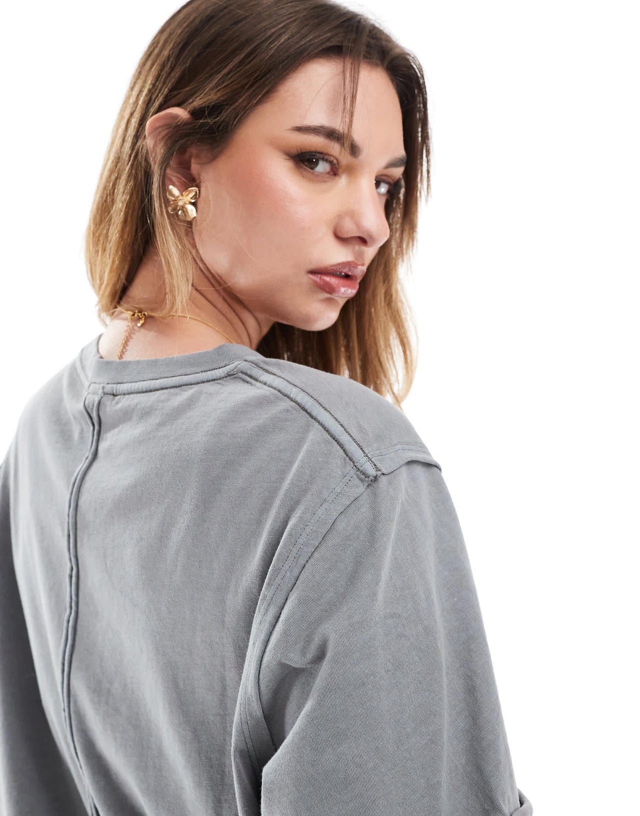 ASOS DESIGN slouchy raw edge regular fit washed t-shirt in washed charcoal