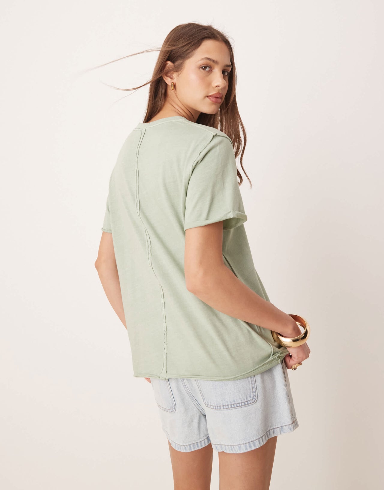 ASOS DESIGN slouchy raw edge regular fit washed t-shirt in washed green