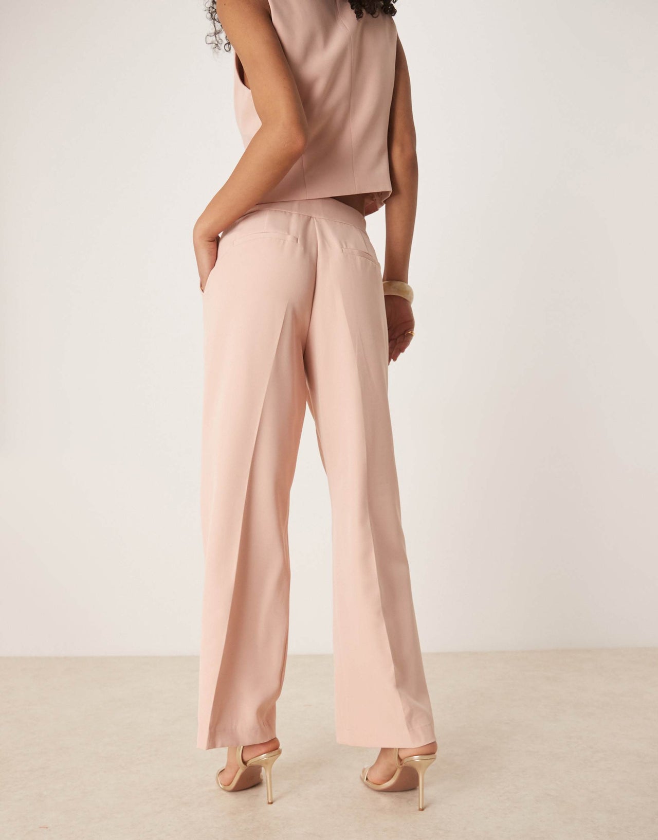 Vila pleat front tailored wide leg trouser co-ord in peach whip