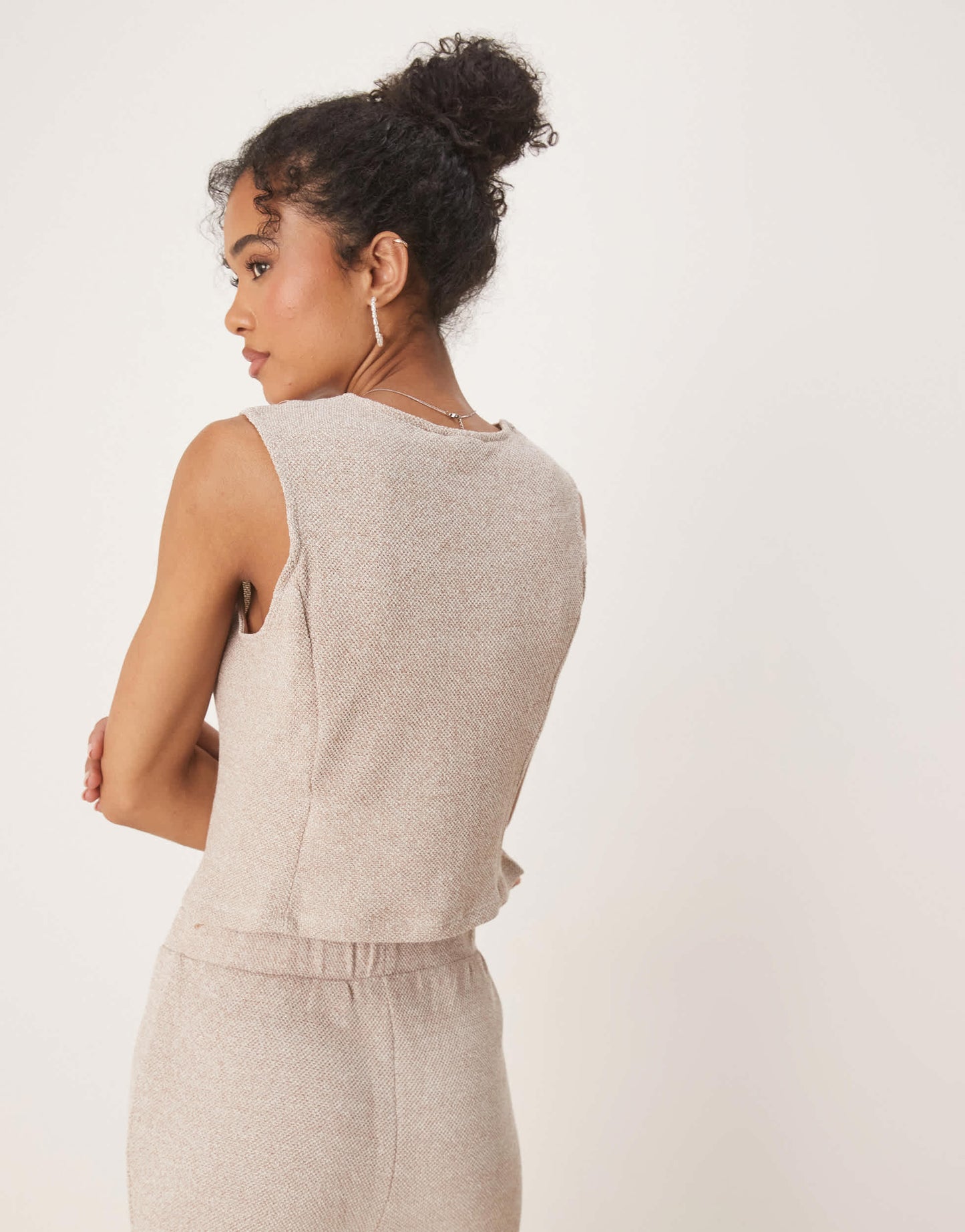 Vila textured jersey waistcoat co-ord in light natural melange