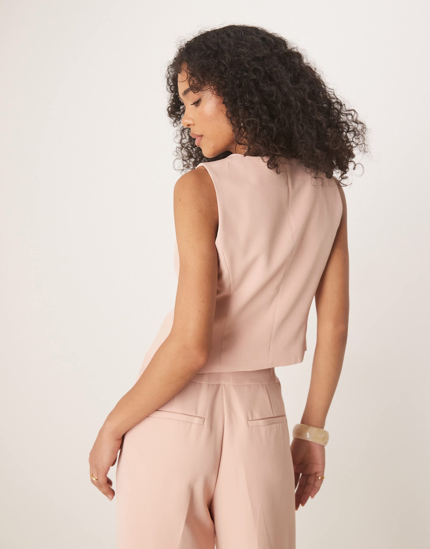 Vila square neck button front tailored waistcoat co-ord in peach whip