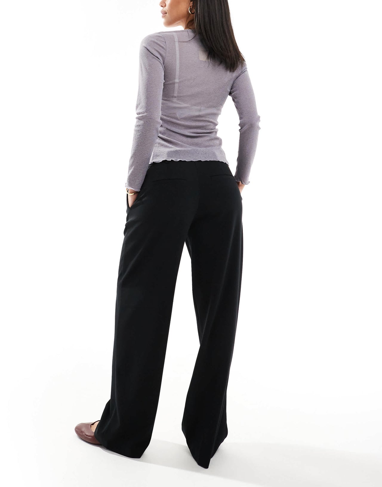 Bershka low rise wide leg tailored trousers in black