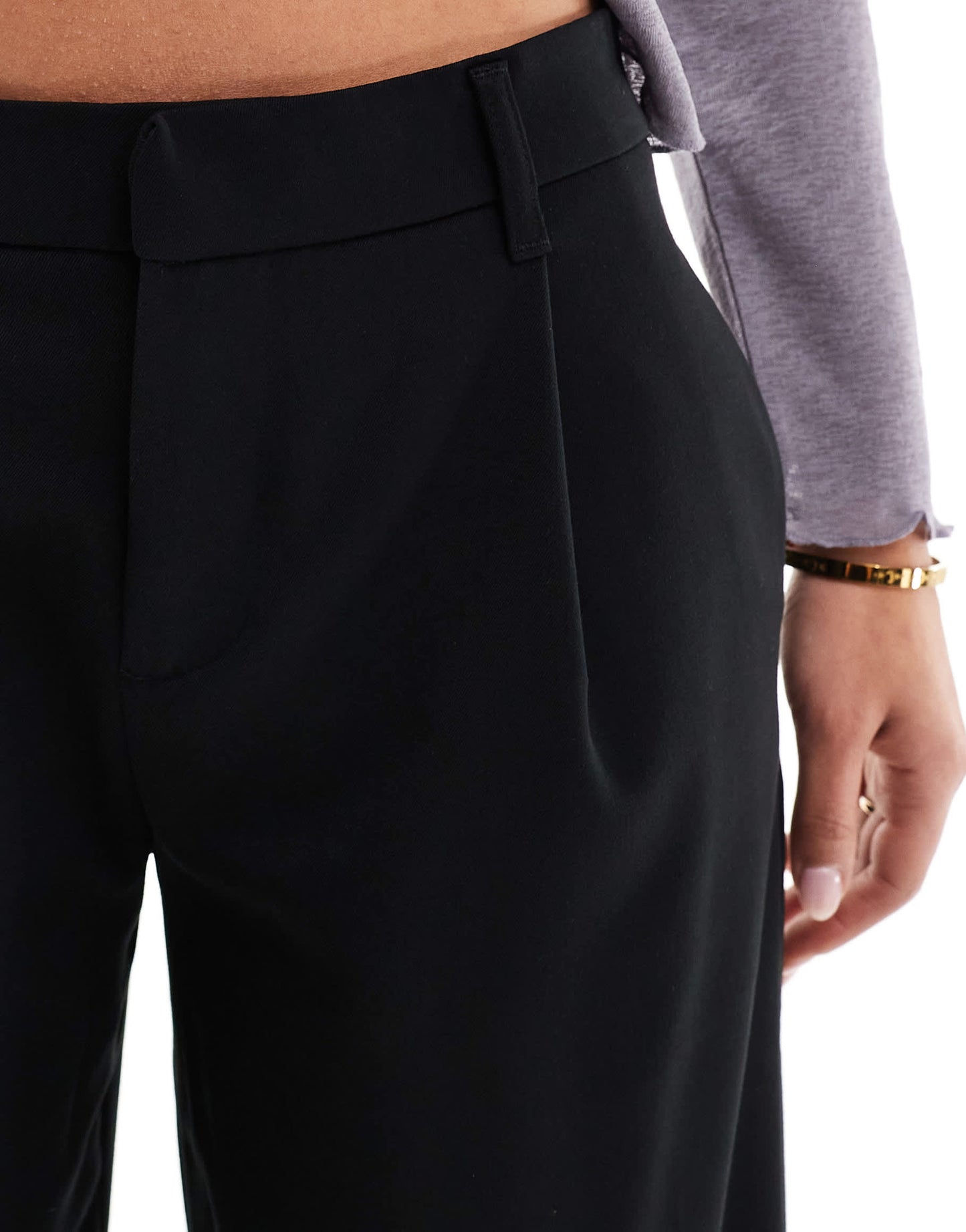 Bershka low rise wide leg tailored trousers in black