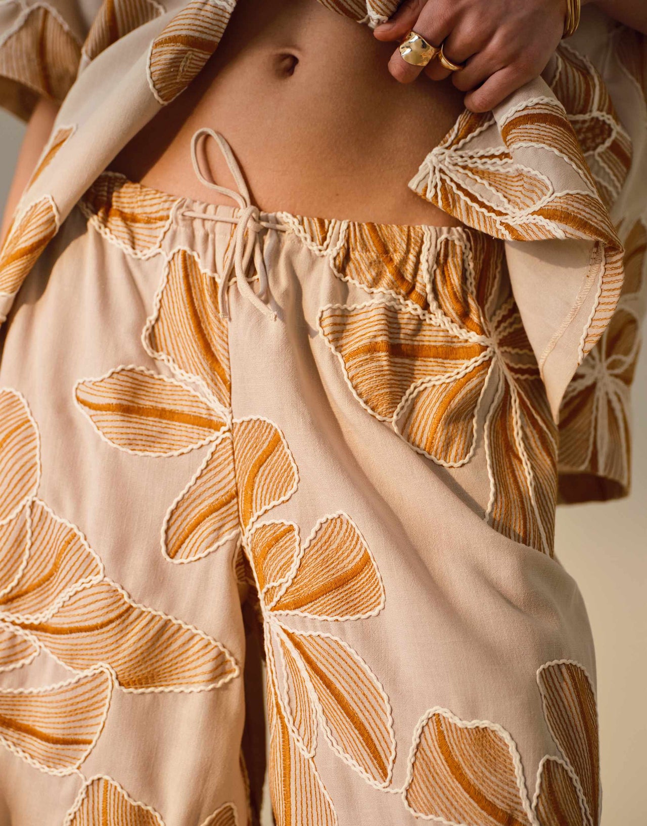 Topshop co ord low rise linen stitch detail floral trouser in brown