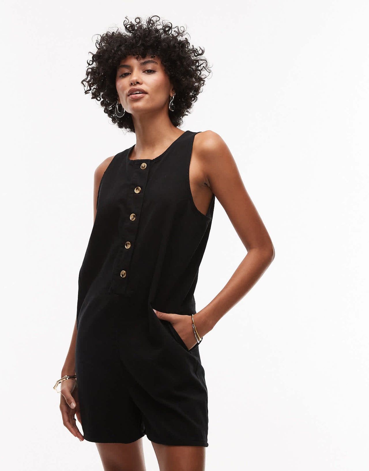 Topshop twill romper in black