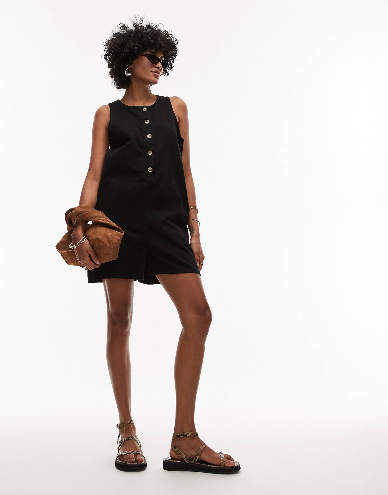 Topshop twill romper in black