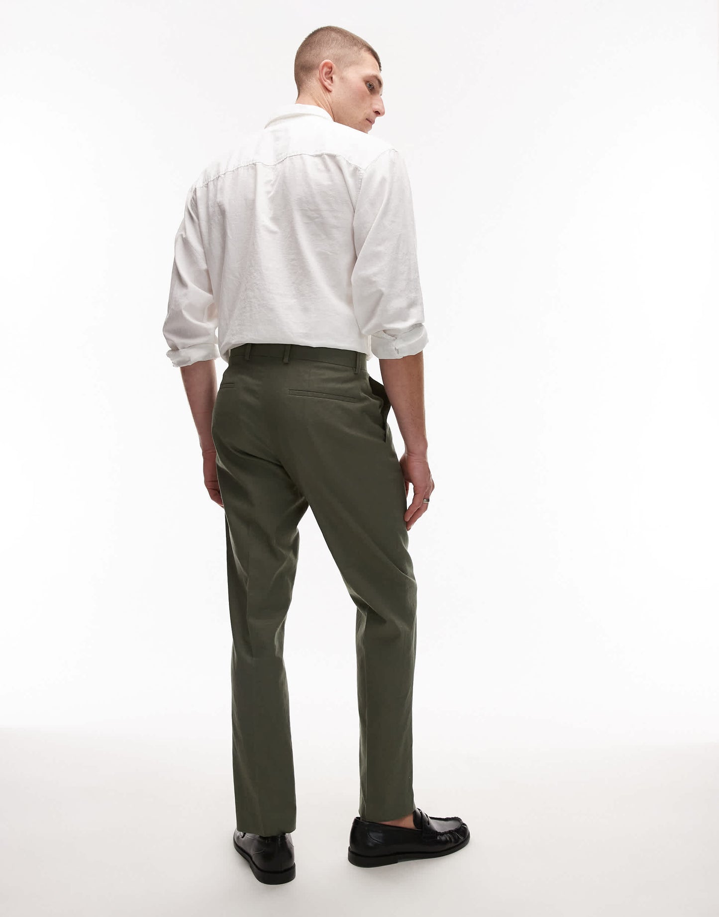 Topman straight fit linen blend suit trouser in khaki