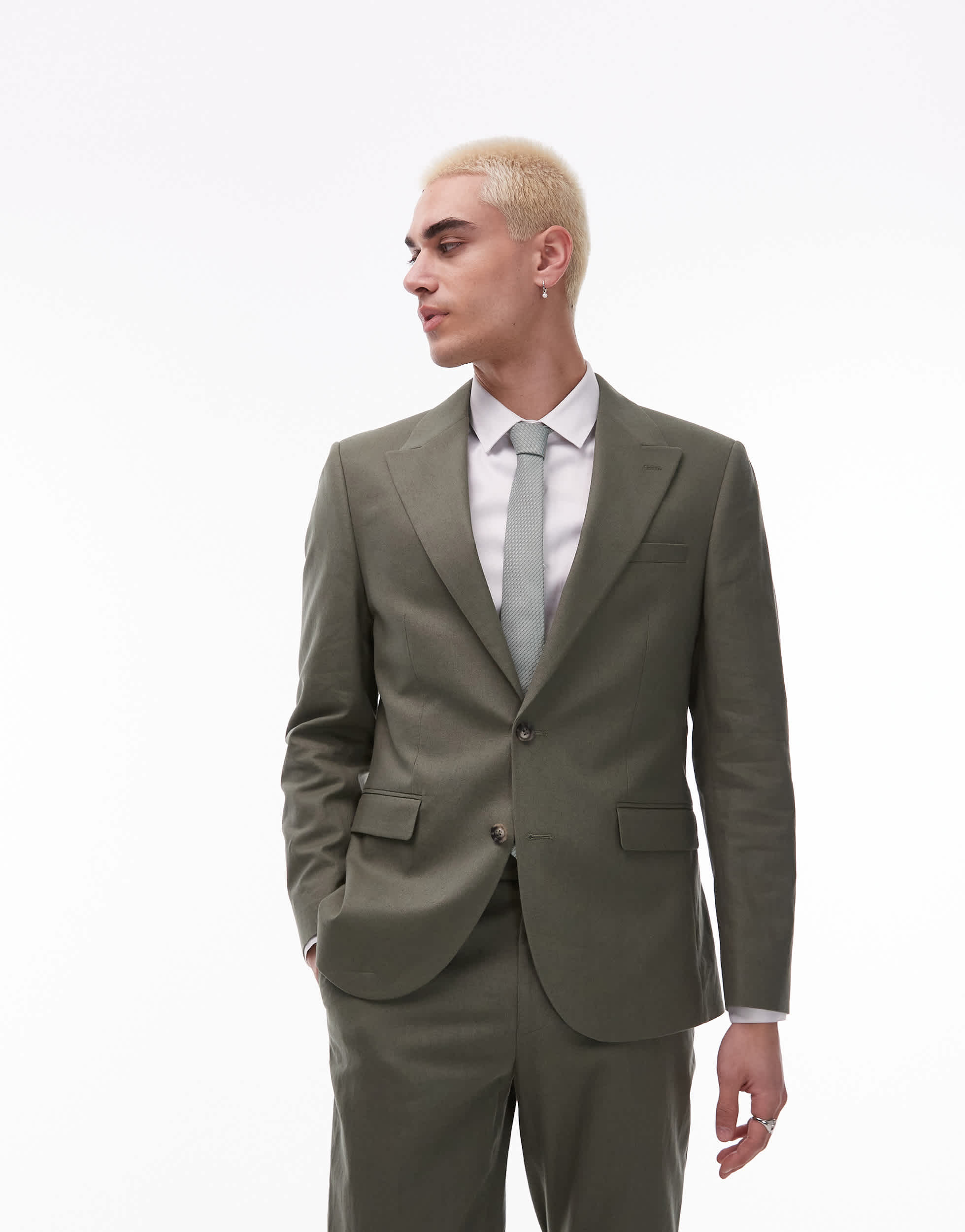 Topman single breasted linen blend blazer in khaki