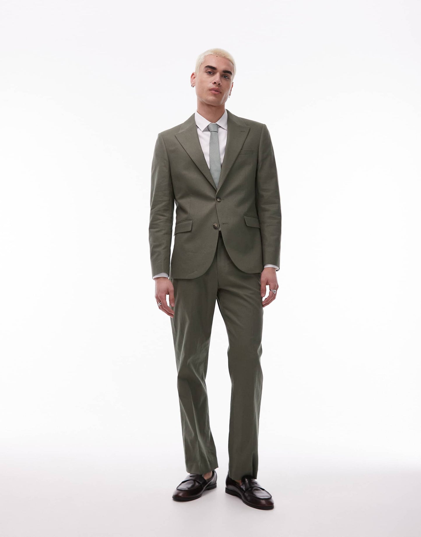 Topman single breasted linen blend blazer in khaki