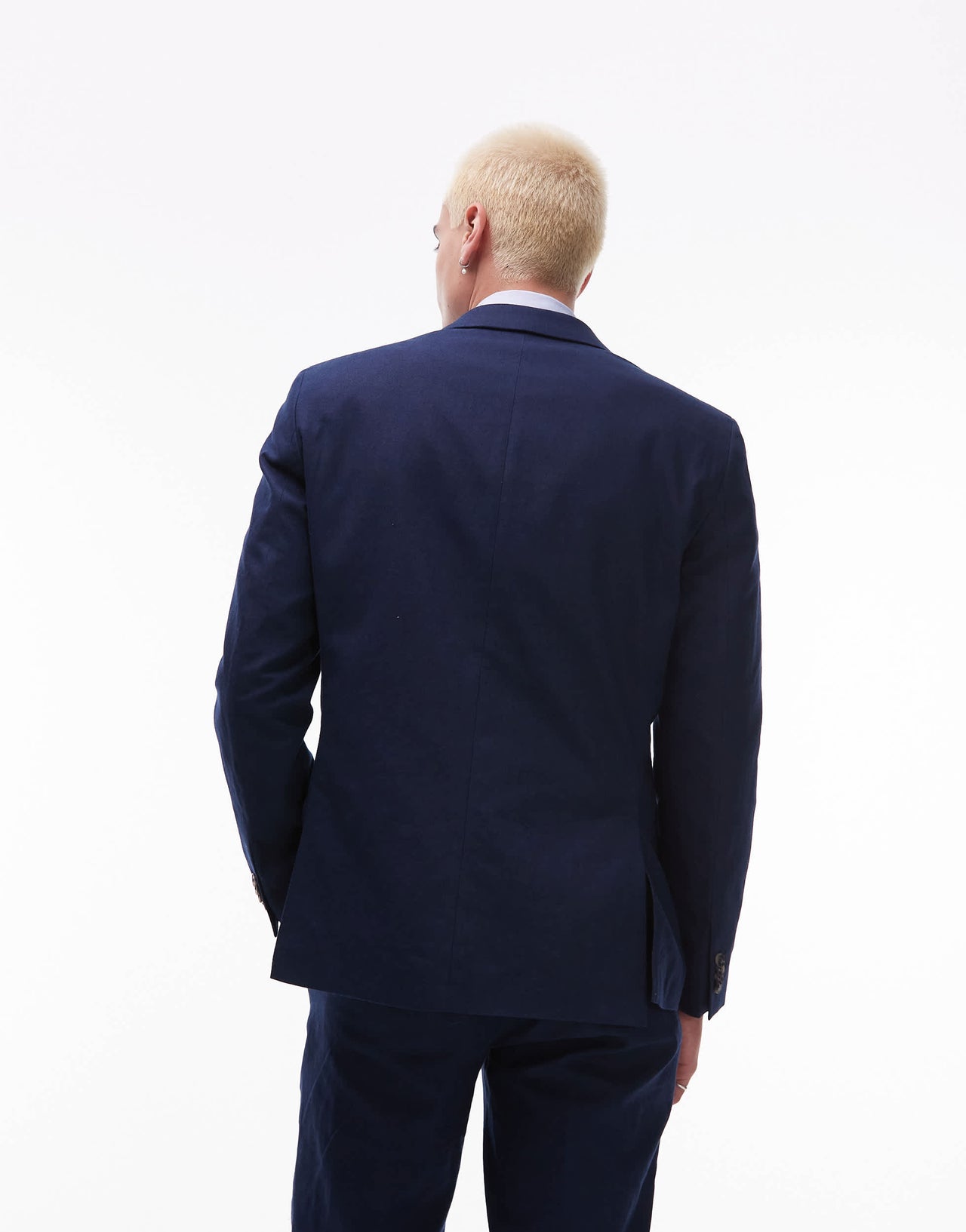Topman double breasted linen blend blazer in navy