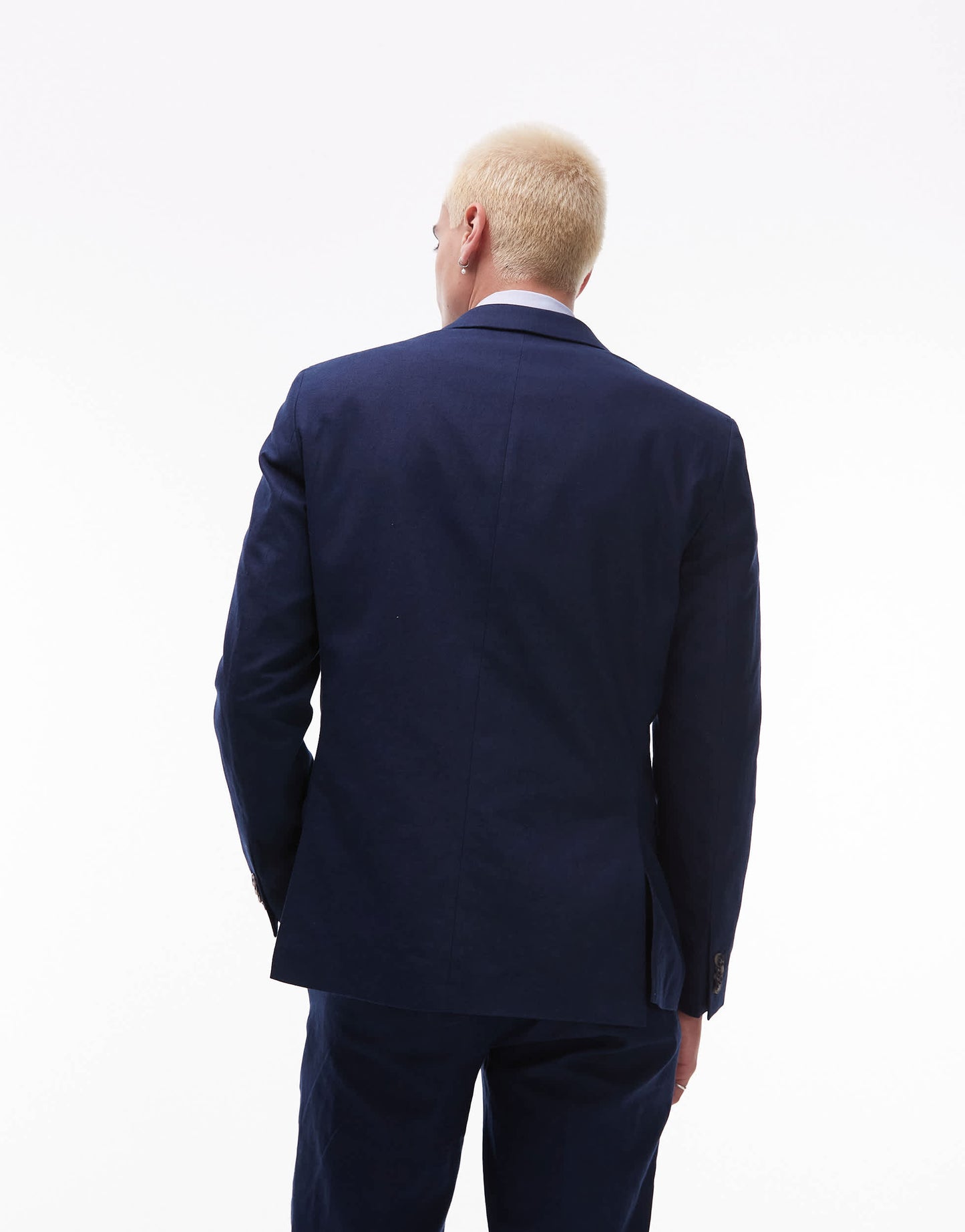 Topman double breasted linen blend blazer in navy