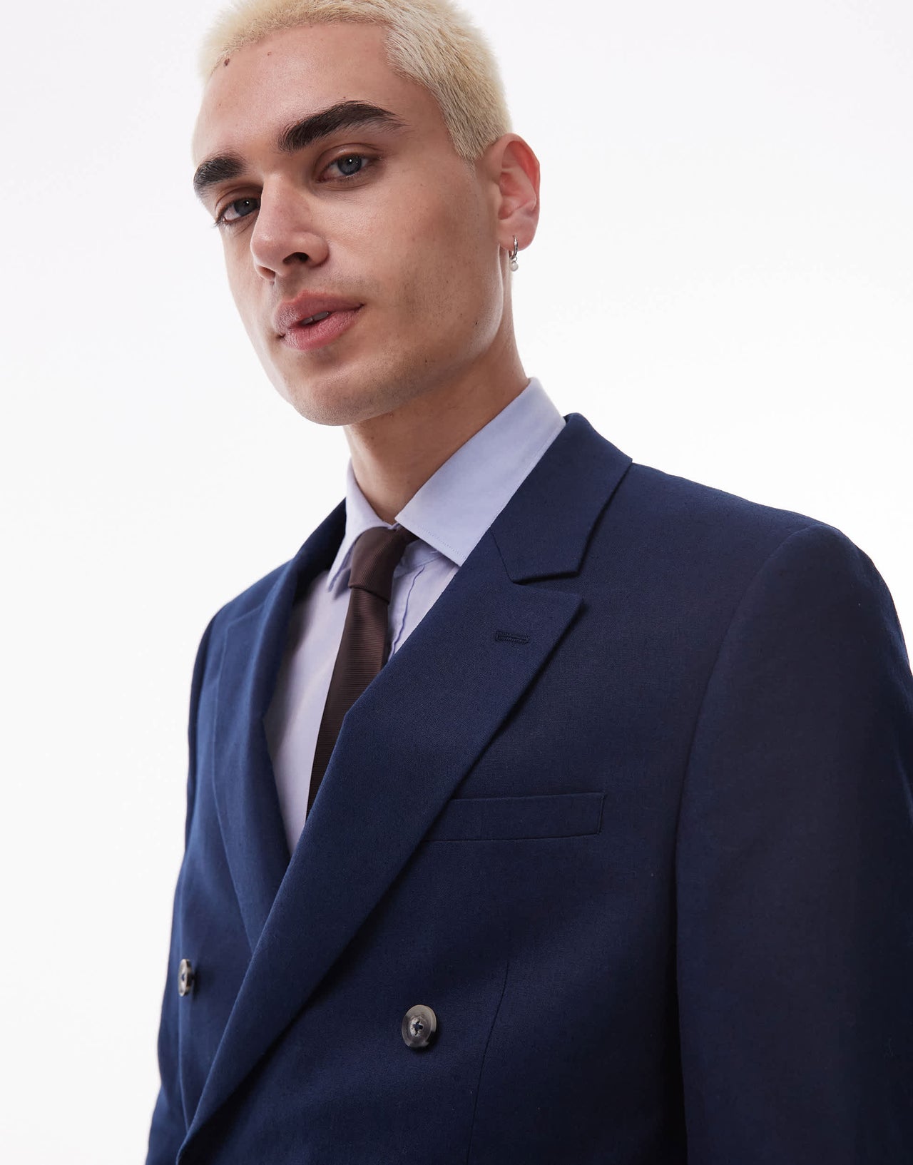 Topman double breasted linen blend blazer in navy
