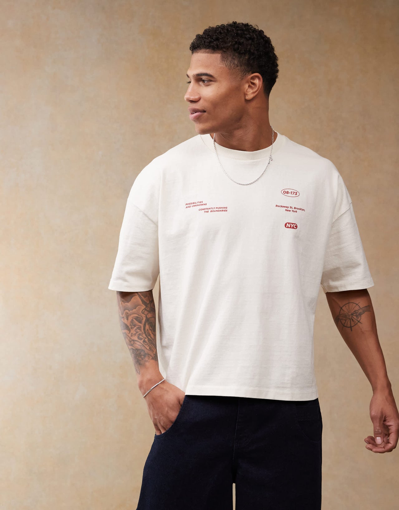 ASOS DESIGN boxy oversized heavyweight dropped shoulder t-shirt with back print in cream