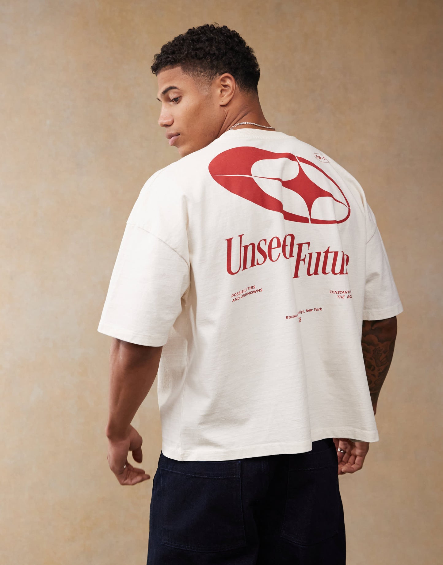 ASOS DESIGN boxy oversized heavyweight dropped shoulder t-shirt with back print in cream