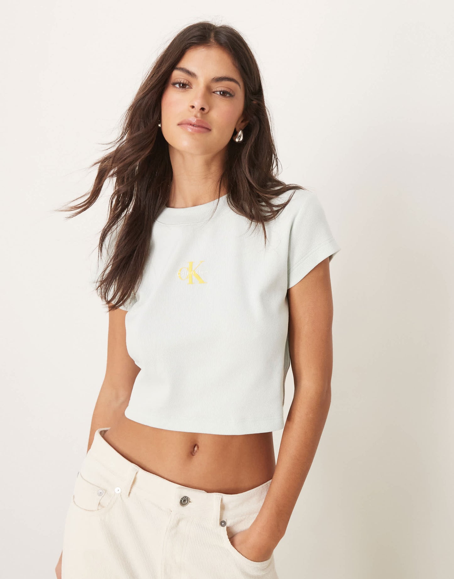 Calvin Klein Jeans monologo baby tee in sage green