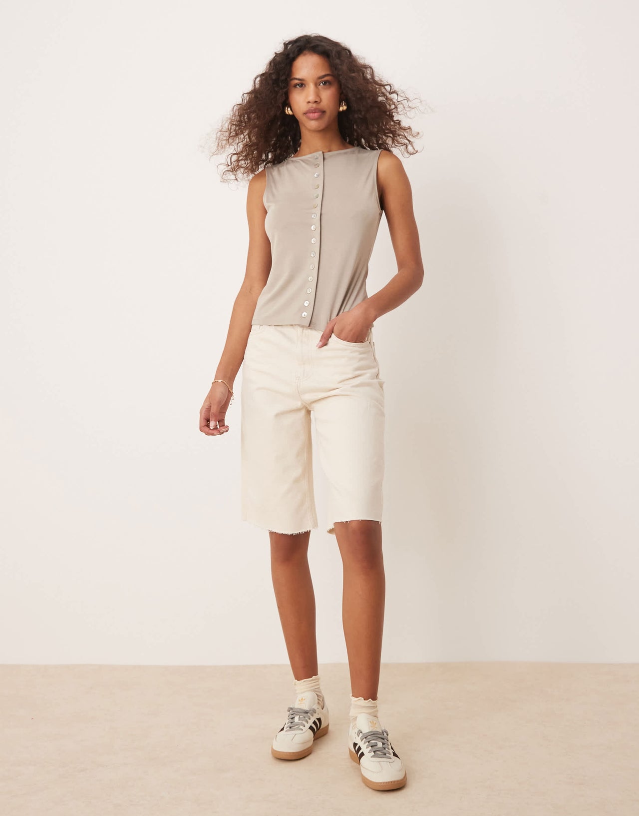 Calvin Klein Jeans longer denim shorts in ecru wash