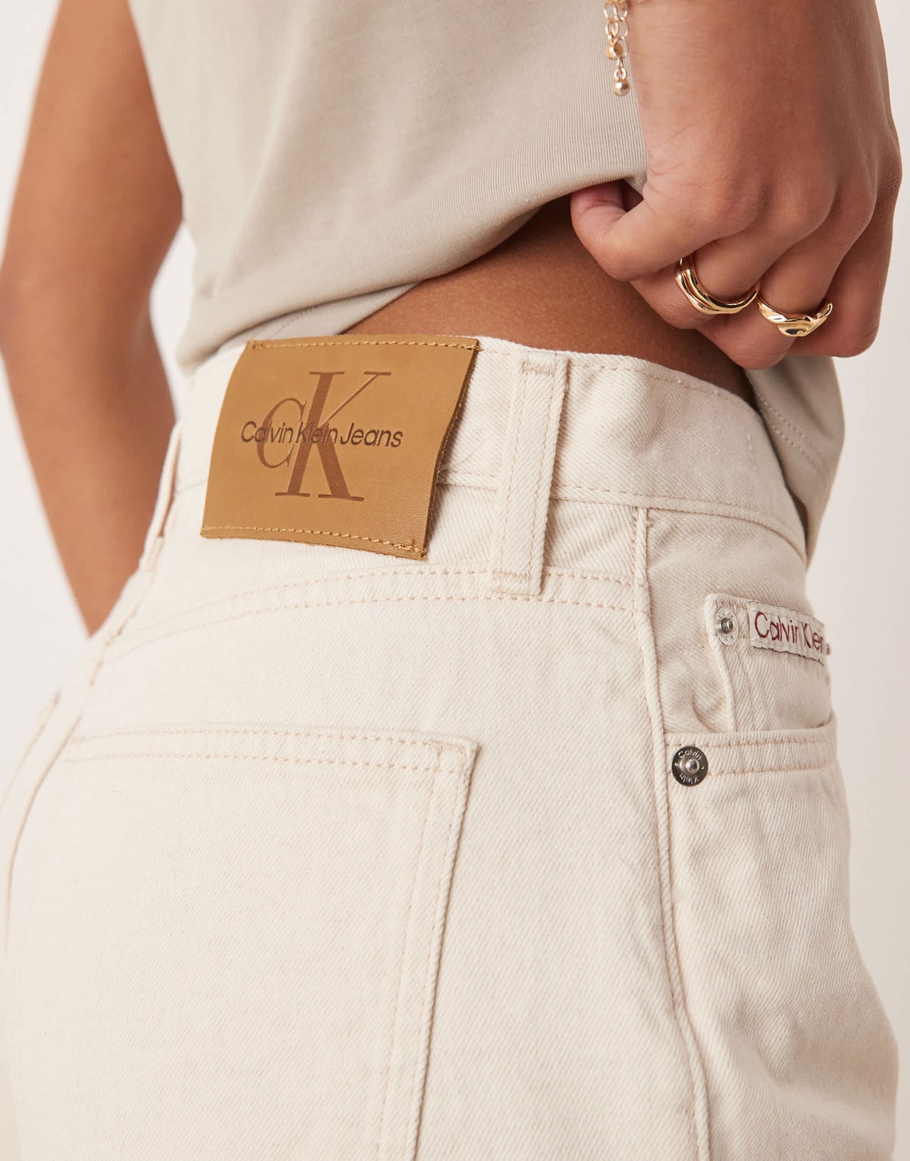 Calvin Klein Jeans longer denim shorts in ecru wash